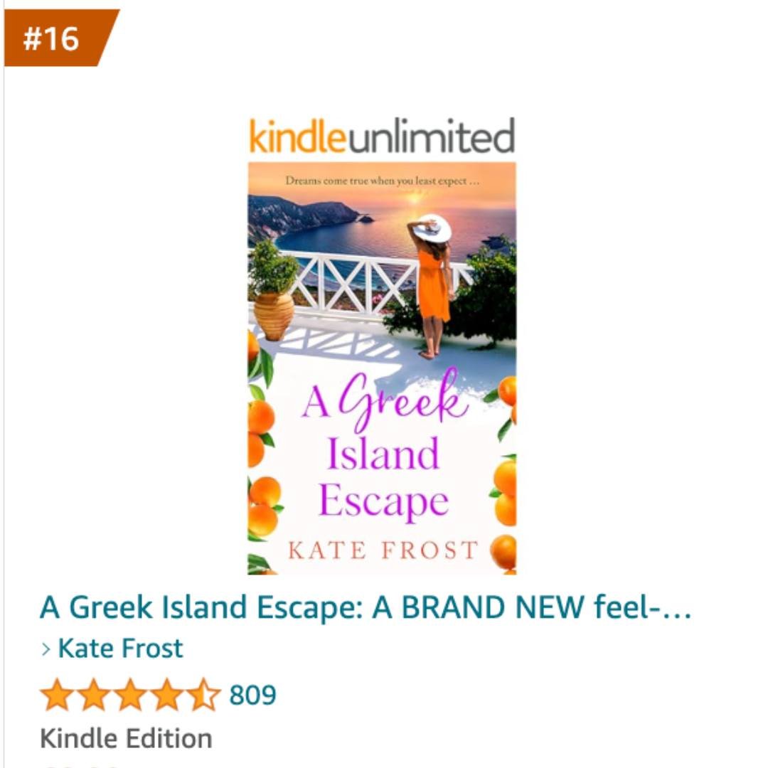 A Greek Island Escape has climbed to #16 in the whole of the UK Kindle chart this morning, my highest ever ranking (so far!). A bit of a pinch me moment! And what a start to the week! ✨🇬🇷✨

Thank you Team Boldwood and to everyone who has bought, re