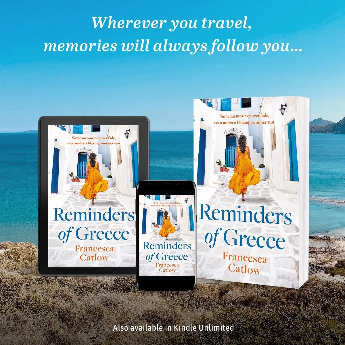 Let @francescacatlowofficial sweep you away to the blue skies and warm waters of Kos&mdash;the ideal romantic getaway for fans of Karen Swan, Kate Frost and Paige Toon. 😍 That's the intro for Reminders of Greece, Francesca Catlow's latest novel whic