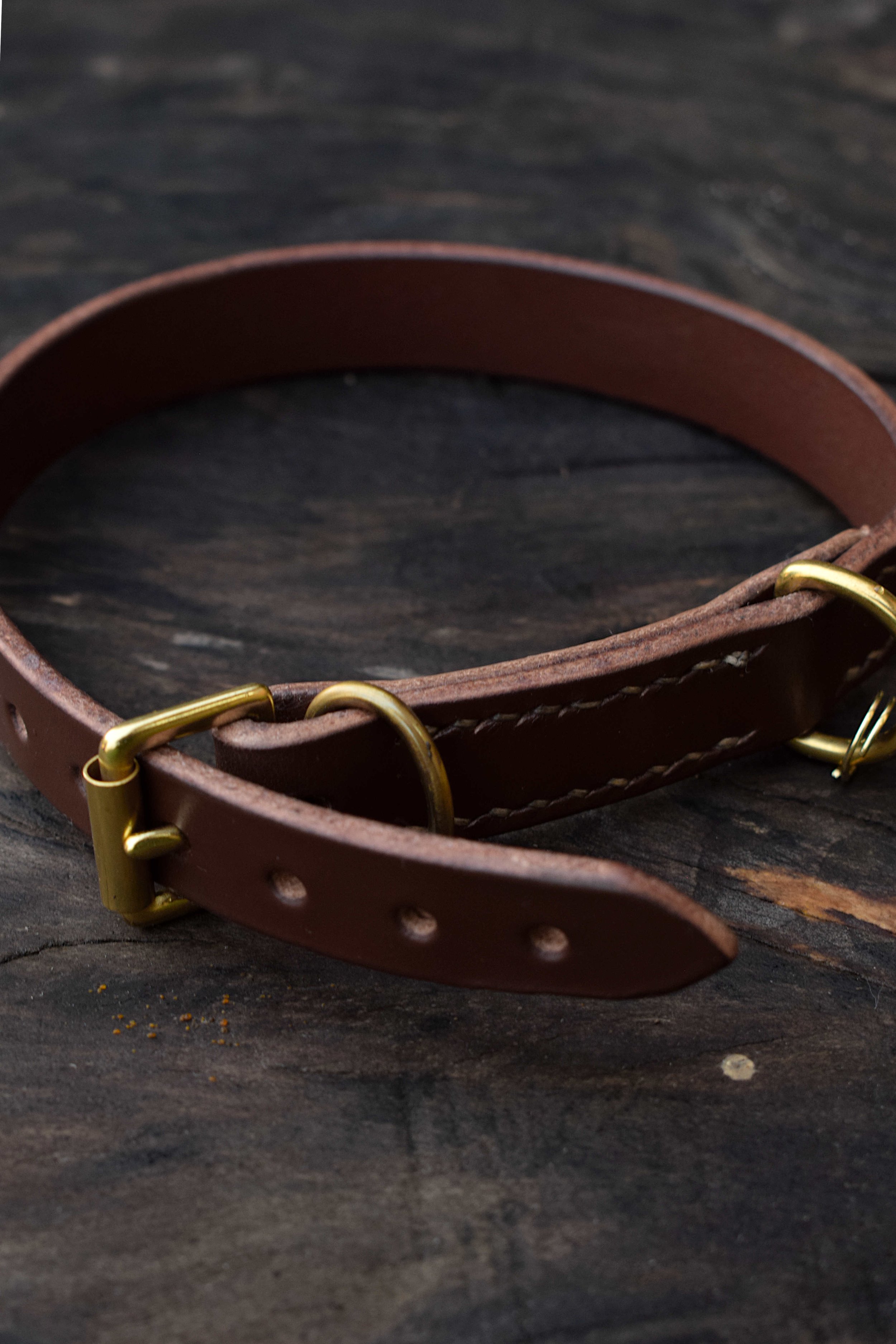 A handmade leather dog collar for pets