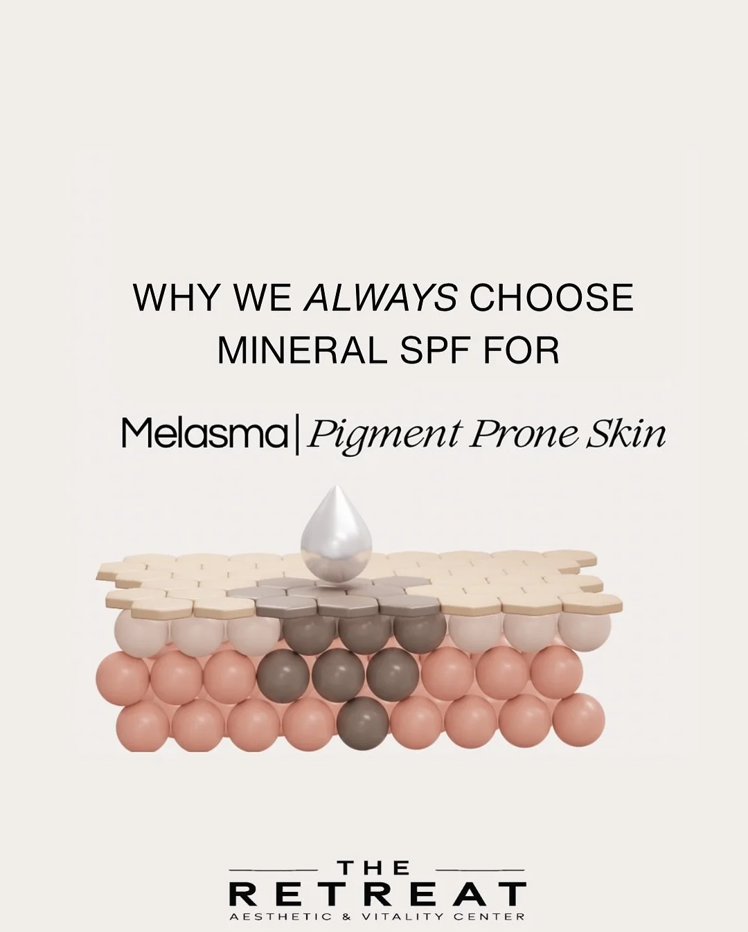 Not all SPF is created equal.
Chemical sunscreens absorb UV rays and convert them into heat, which can worsen pigmentation and inflammation. Mineral SPF reflects and scatters UV, visible, and infrared light, helping protect skin prone to melasma and
