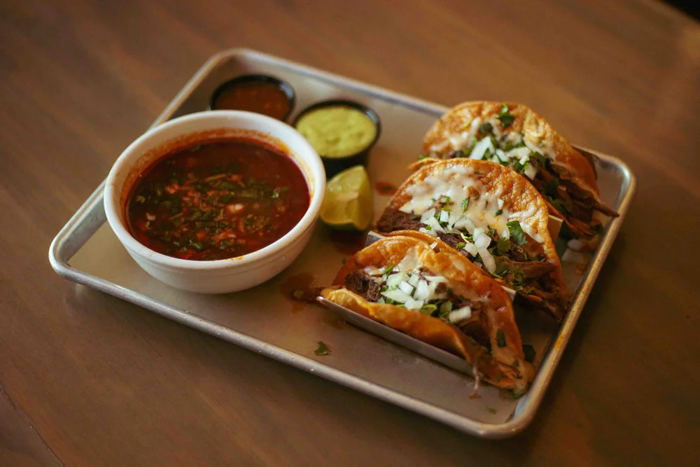 Birria quesatacos with consommé