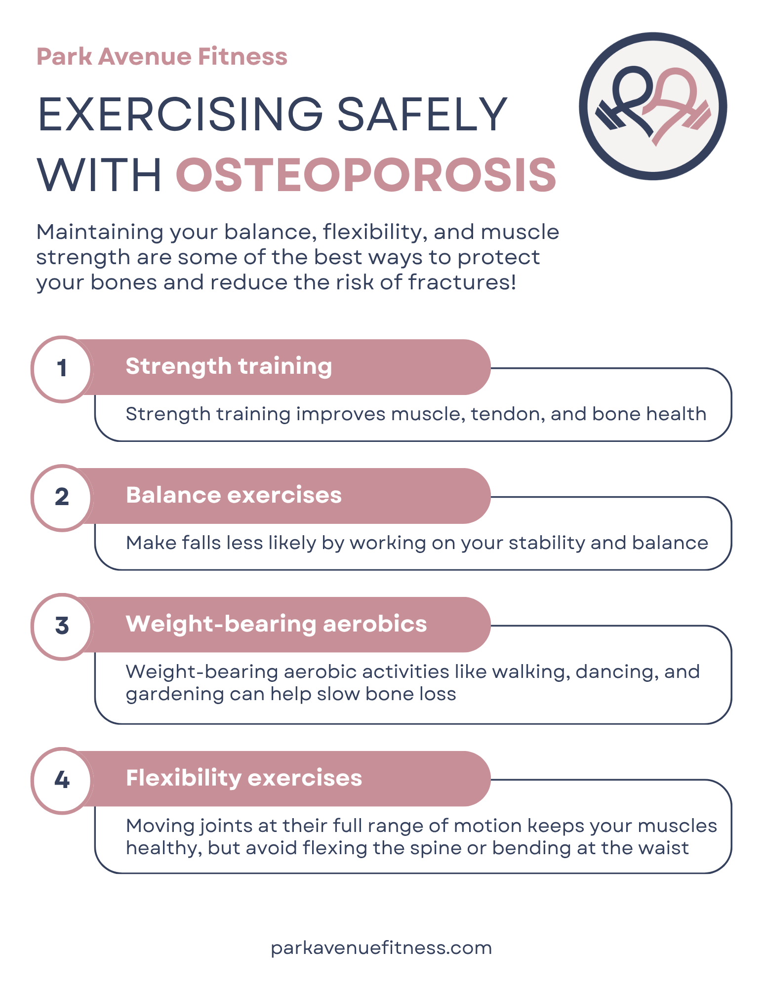 Digital print out for exercising safely with osteoporosis