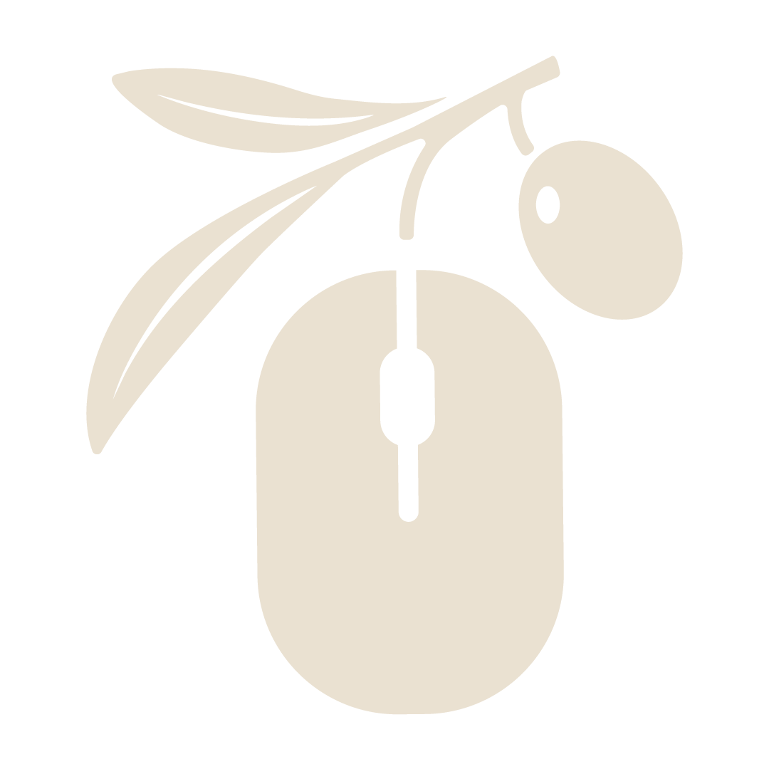 Illustration of a computer mouse with an olive branch and olive.