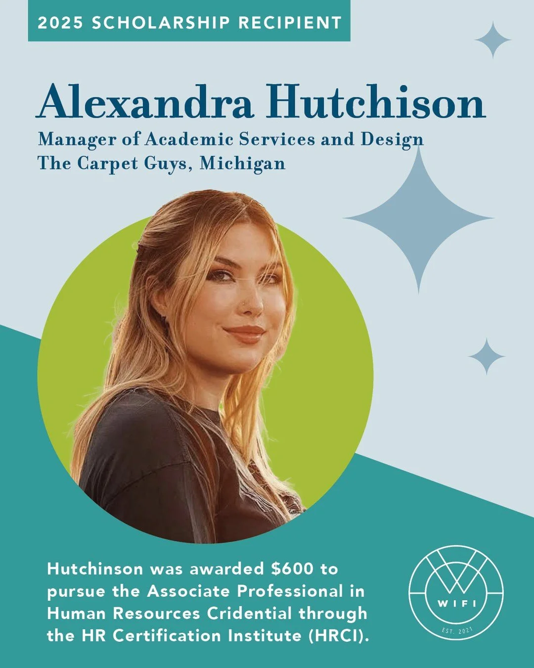 🌟 Scholarship Spotlight: Alexandra Hutchison
Meet Alexandra Hutchison, manager of academic services and design at @Thecarpetguys in Michigan &mdash; and a 2025 WIFI Scholarship recipient! Alexandra was awarded $600 to pursue her Associate Profession
