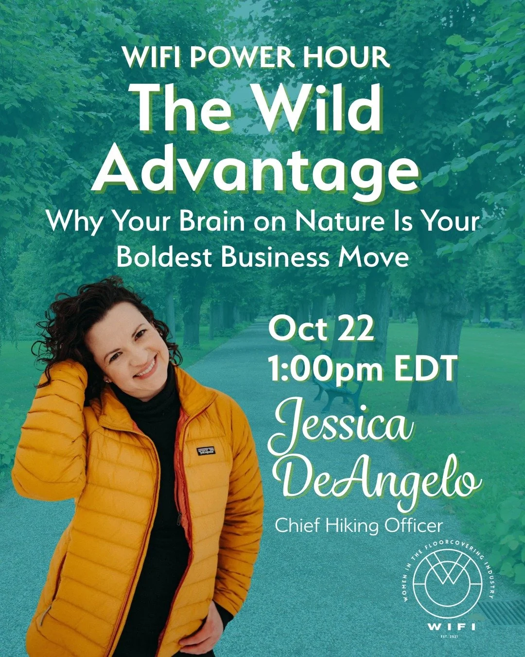 ✨FREE Power Hour!✨
Tired of staring at screens for answers? What if your boldest ideas are waiting&hellip; outside? 🌲💡

On October 22 @ 1pm EST, join us for an inspiring WIFI Power Hour with Jessica DeAngelo &ndash; TEDx speaker, founder of Hike to