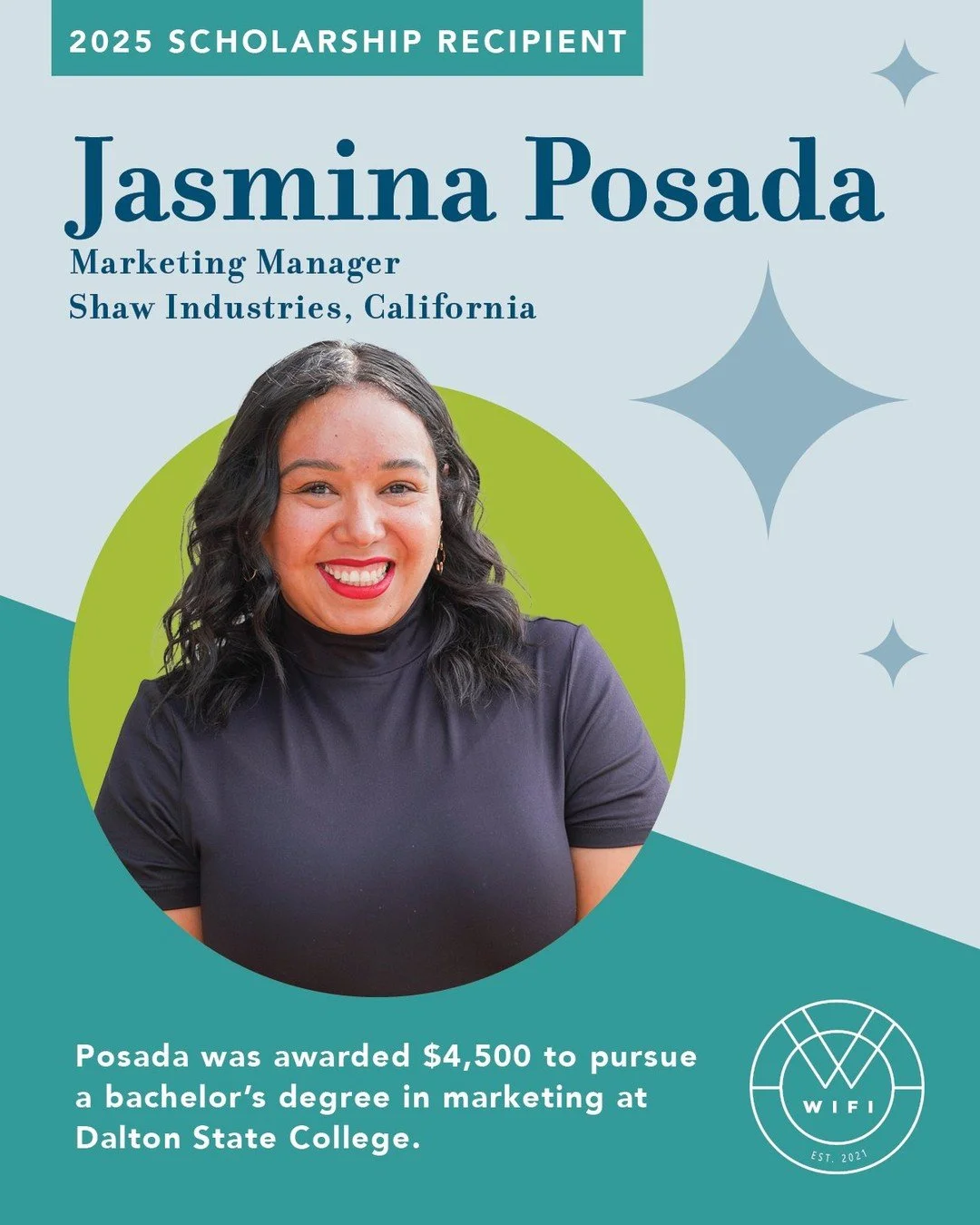 π Scholarship Spotlight: Jasmina Posada
Meet Jasmina Posada, marketing manager at @Shawfloors in Georgia—and a 2025 WIFI Scholarship recipient! Jasmina was awarded $4,500 to pursue a bachelor’s degree in marketing at @Dalton_State Colle