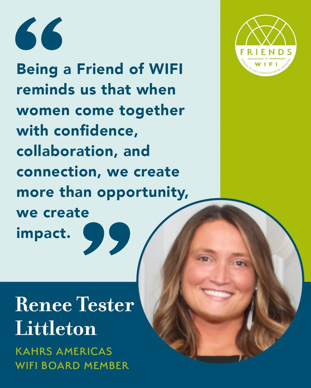 Progress in the floorcovering industry happens when we support and empower each other ⭐

WIFI Board Member Renee Tester Littleton )@kahrsflooring_us) is a proud Friend of WIFI and a reminder of what&rsquo;s possible when we come together with purpose