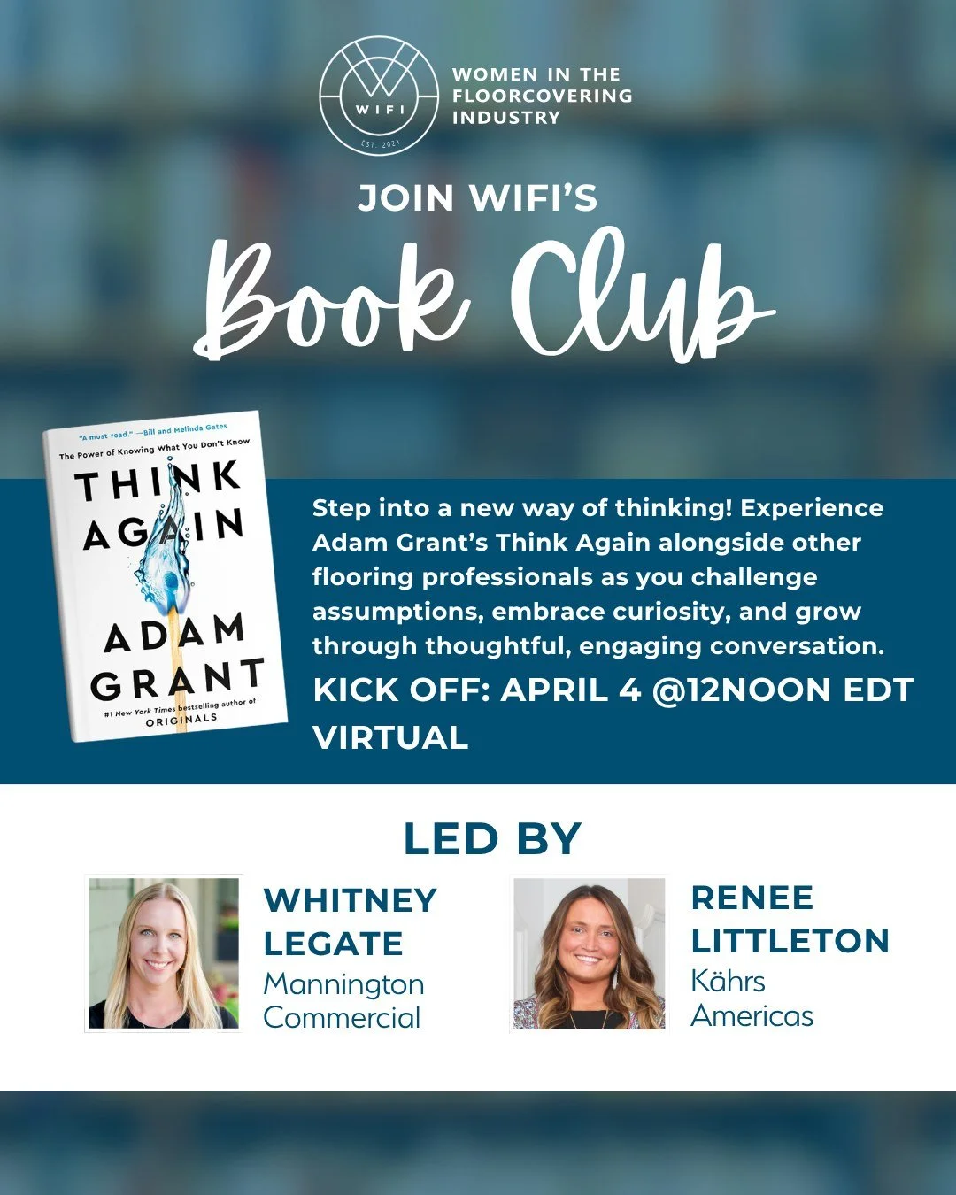 📚 Looking for a new perspective?

Join the WIFI Book Club TOMORROW as we dive into Think Again by Adam Grant. Get ready for a thought-provoking conversation on challenging assumptions, staying curious, and using the power of rethinking to become a s