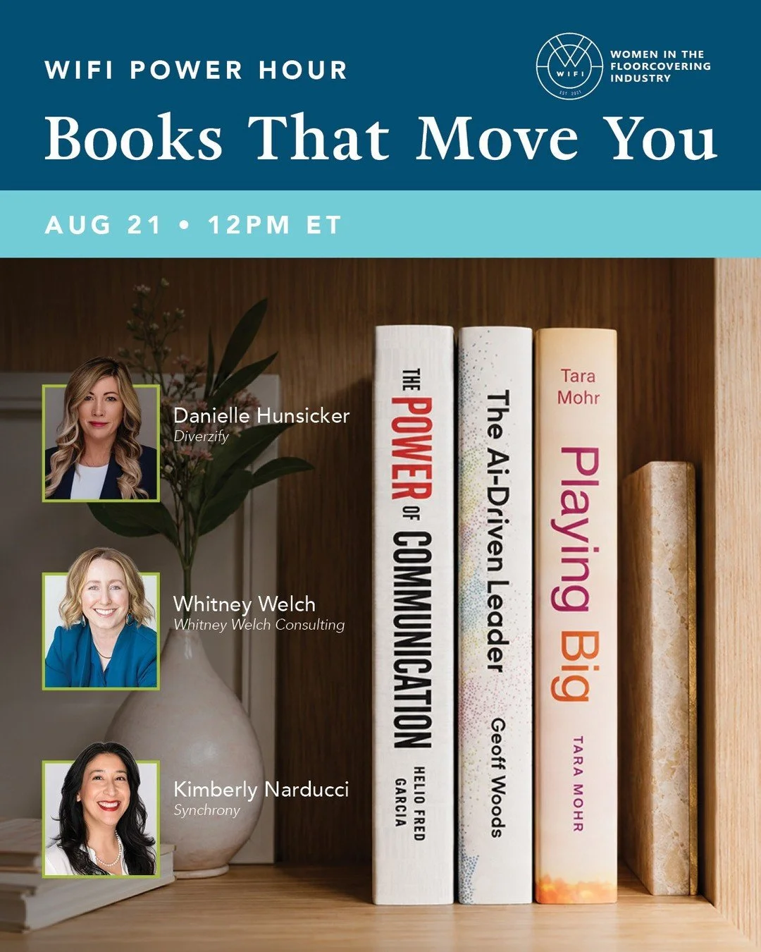 What if the next breakthrough in your career is sitting on someone else's bookshelf?

Join us for a special WIFI Power Hour, Books That Move You, featuring:

📖 Danielle Hunsicker, COO, @diverzify
📖 Whitney Welch, Founder, @whitneywelch Consulting
?