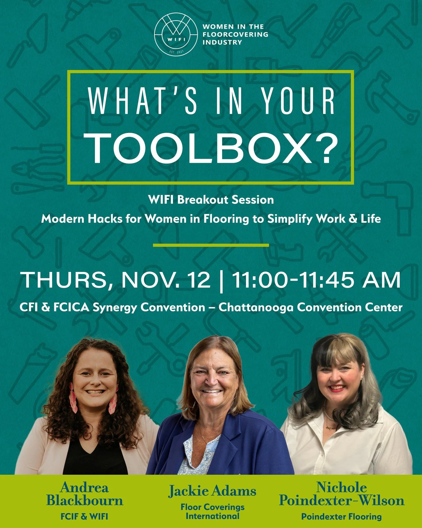 Ready to add a few new tools to your toolbox? 🧰

Join WIFI at the @cfiinstallers &amp; @flooringcontractors Synergy Convention in Chattanooga for &ldquo;What&rsquo;s in Your Toolbox? Modern Hacks for Women in Flooring to Simplify Work &amp; Life.&rd