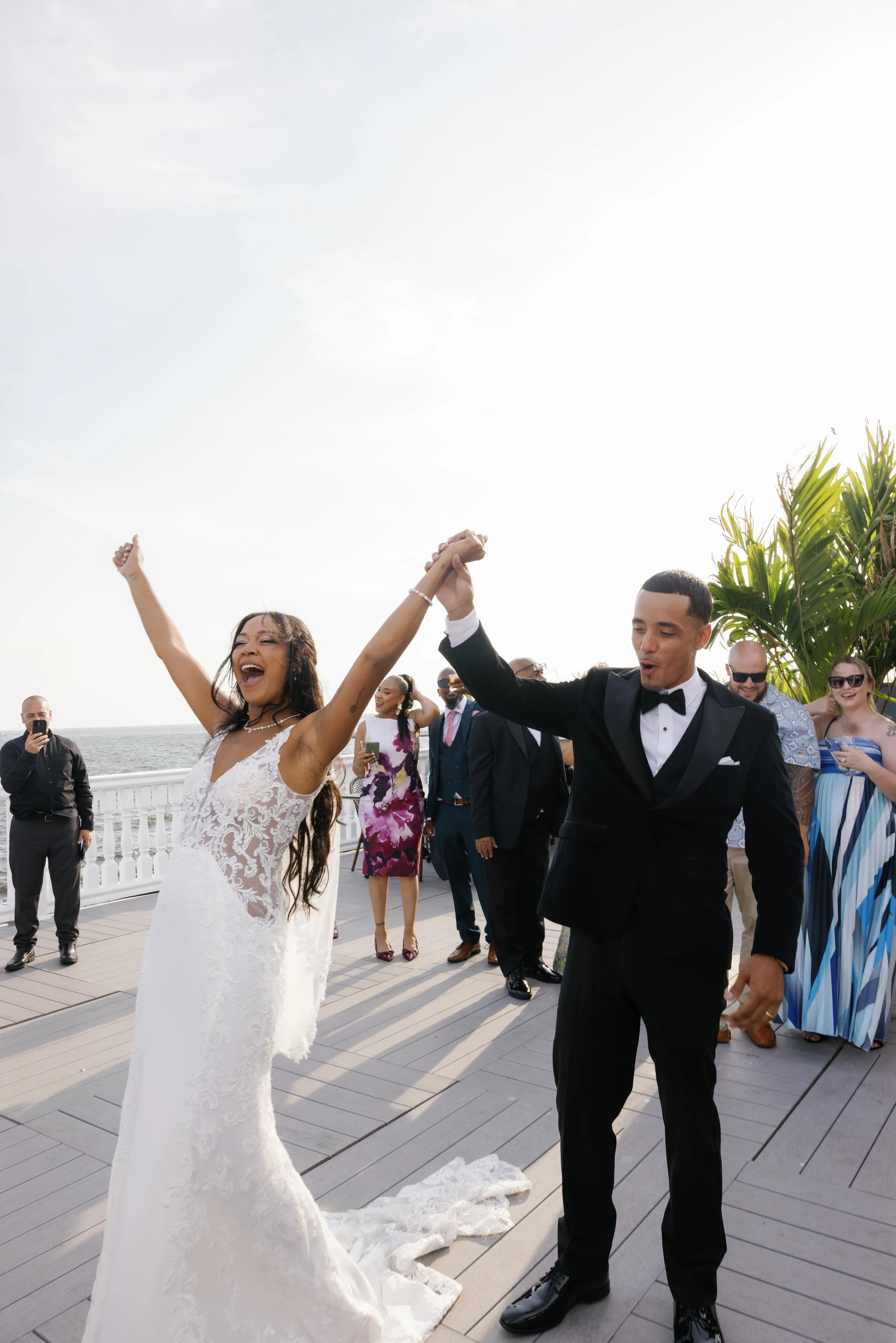 Beautiful bride and groom celebrating their wedding day at this gorgeous waterfront venue.