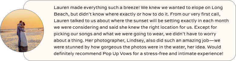 pop up vows testimonial from happy couple