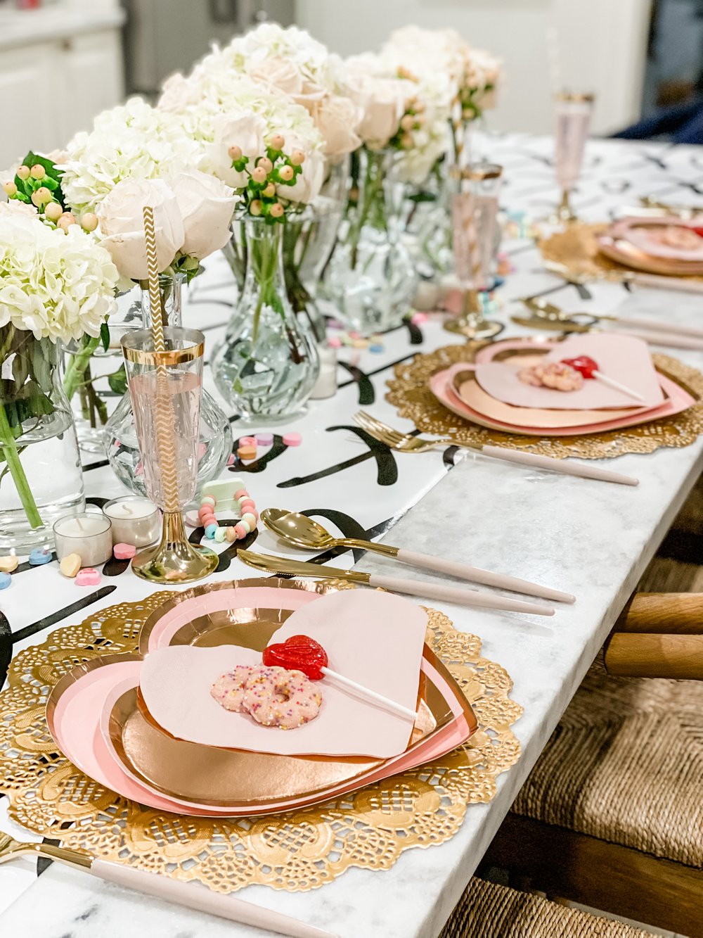 We just ate at the counter to keep this Valentine's Day Tablescape casual - yet still so lovely!