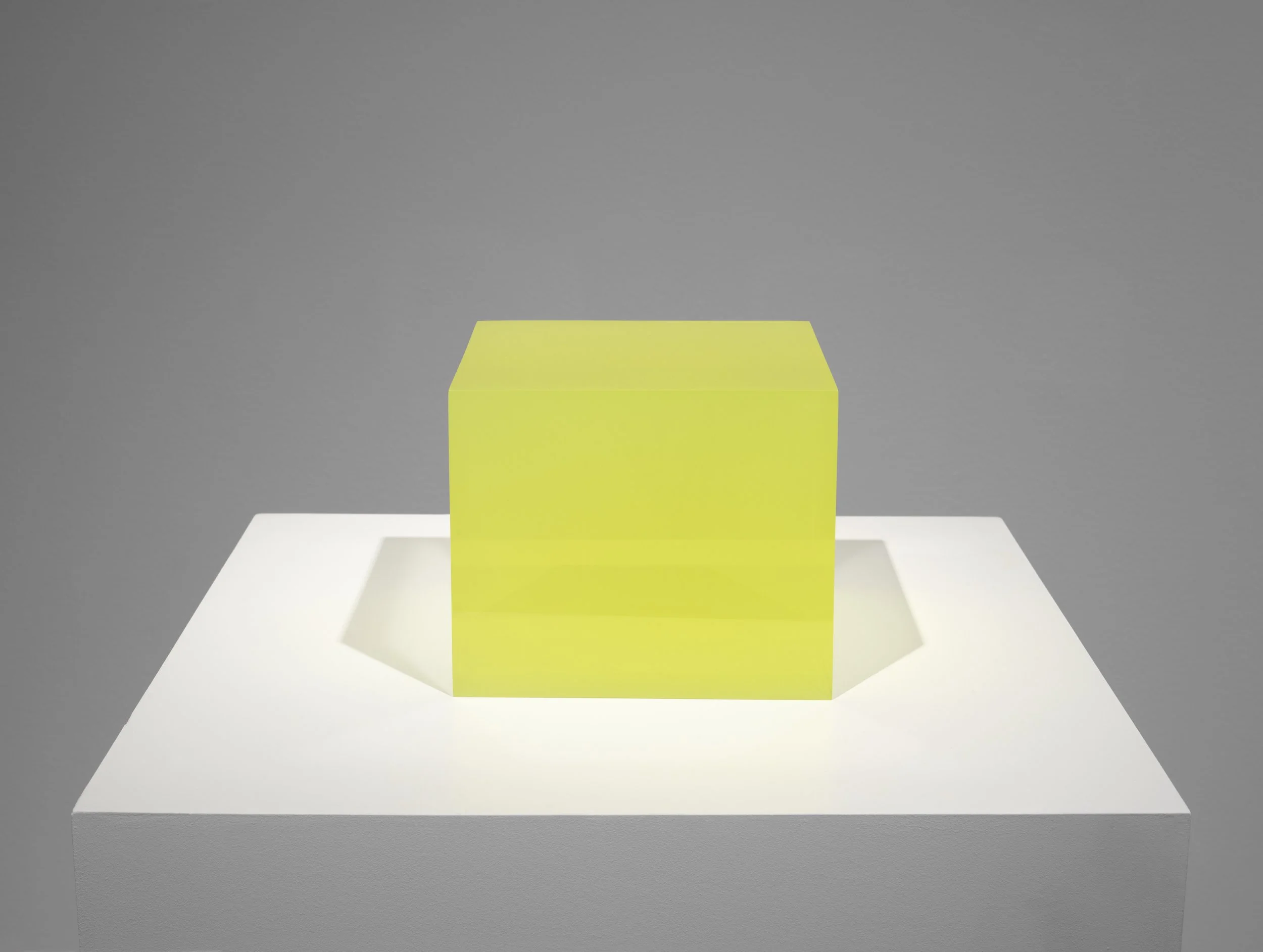 Peter Alexander, "7/7/15 (Flo Yellow Box)," 2015, Cast urethane, 7 x 8 x 8 in. (17.7 x 20.3 x 20.3 cm)