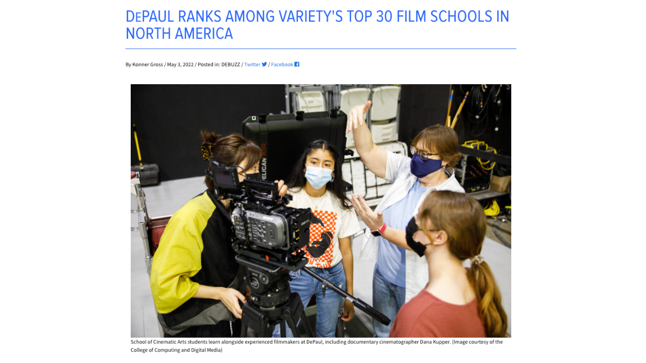 DePaul Ranks Among 'Variety's' Top 30 Film Schools in North America