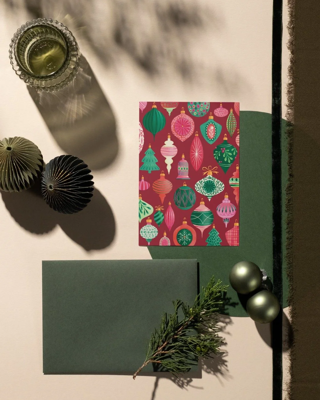 Merry Christmas Eve! ☺️🎄
Sharing a few mockups today using my Emerald &amp; Ornaments pattern from the Frosty &amp; Festive Challenge.

Once I finished this prompt, I kept picturing it living beyond the artboard. As a greeting card, wrapping paper, 