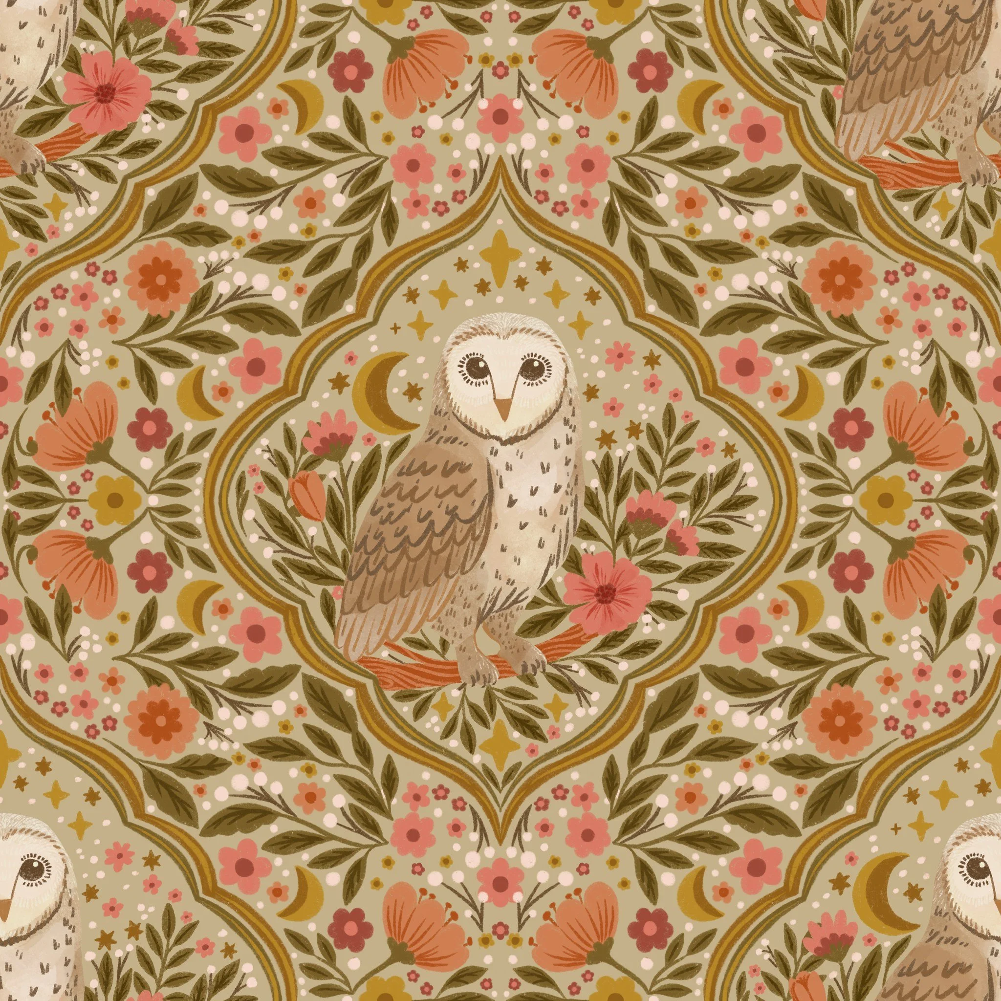 Hi friends :) On Monday I shared the line version of this pattern for the #lovebirdsartchallenge2026 with the prompt Barn Owl and today I am sharing the next step in the process, a full color render. Well, almost ;) I often go into more detail than t