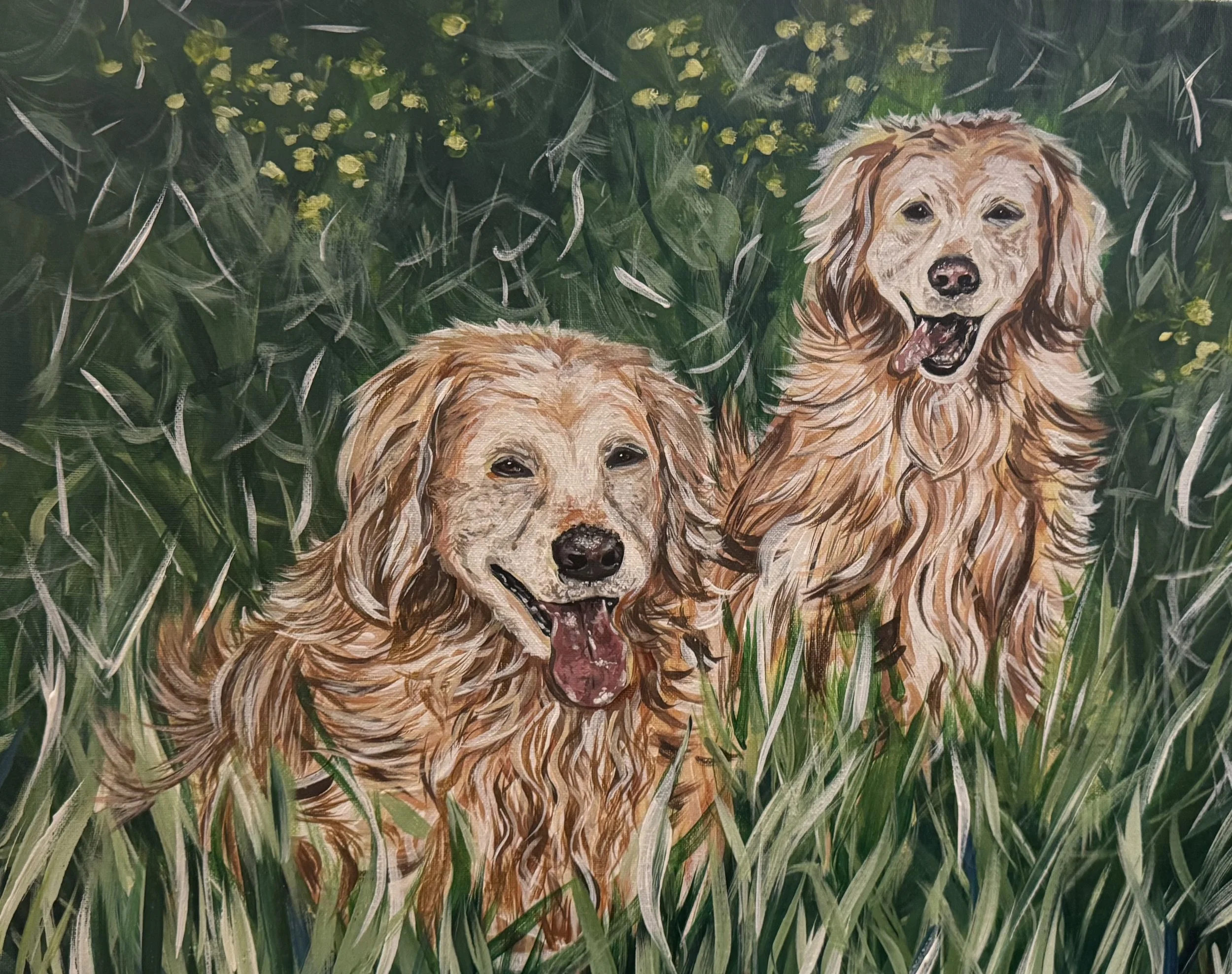 commemorative goldens. acrylic on canvas. 16x20. 2026.