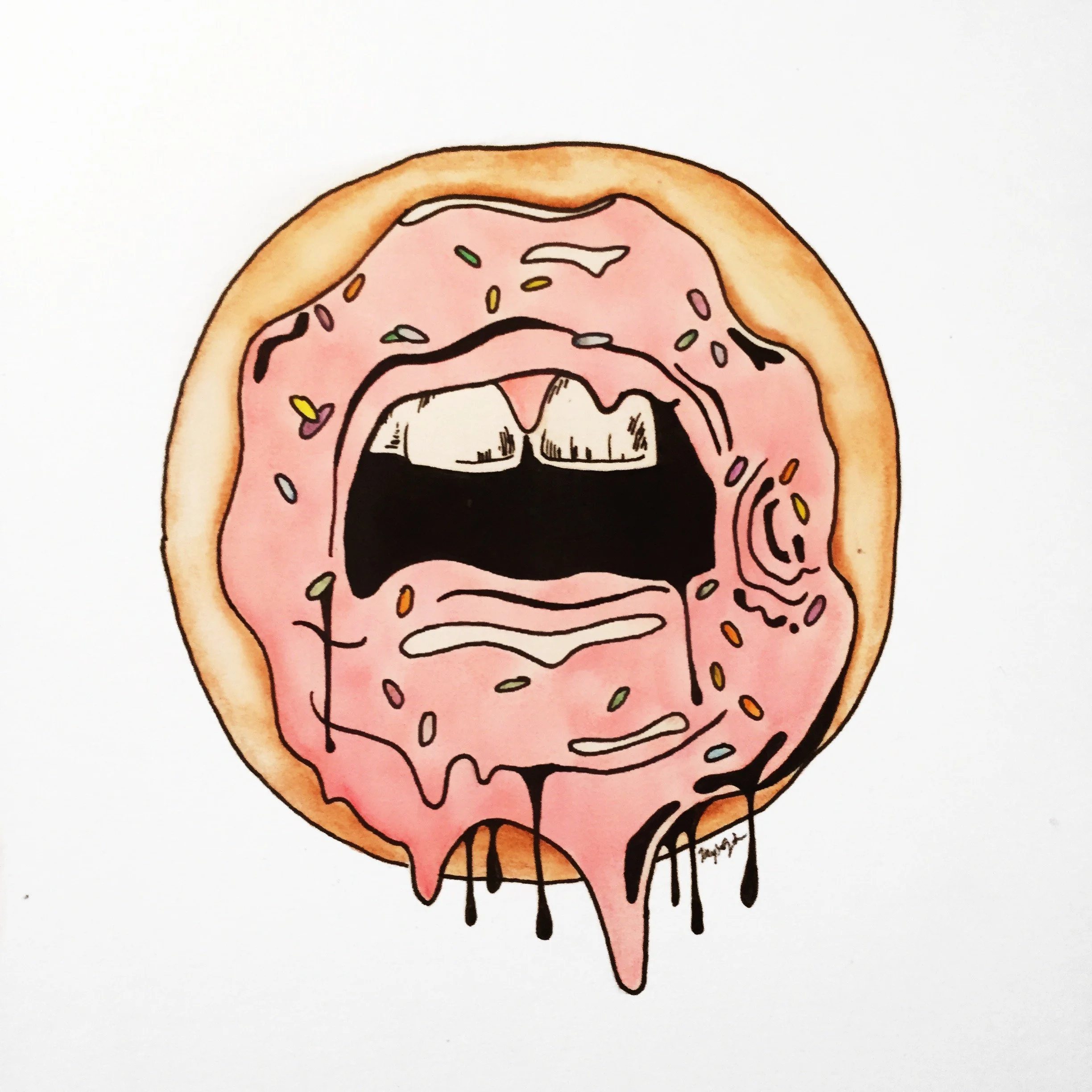 shut your pie hole. watercolor & ink. 2015.