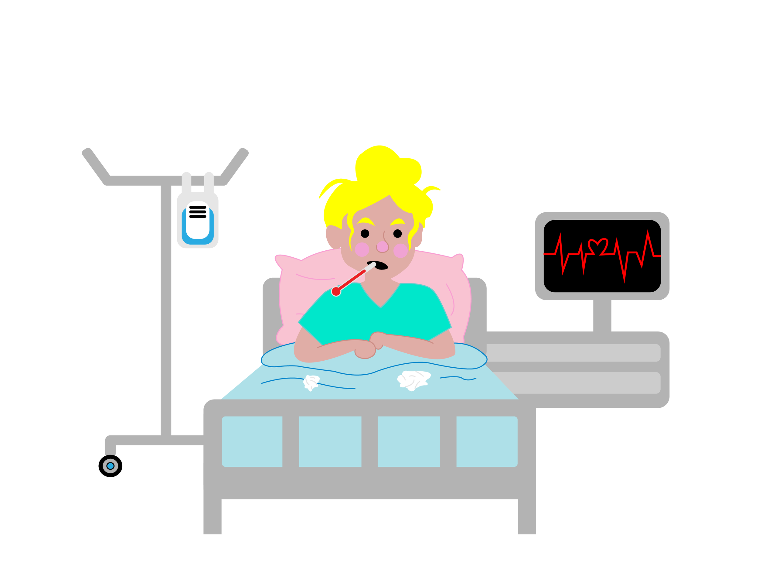 girl in hospital bed. adobe illustrator. 2022.