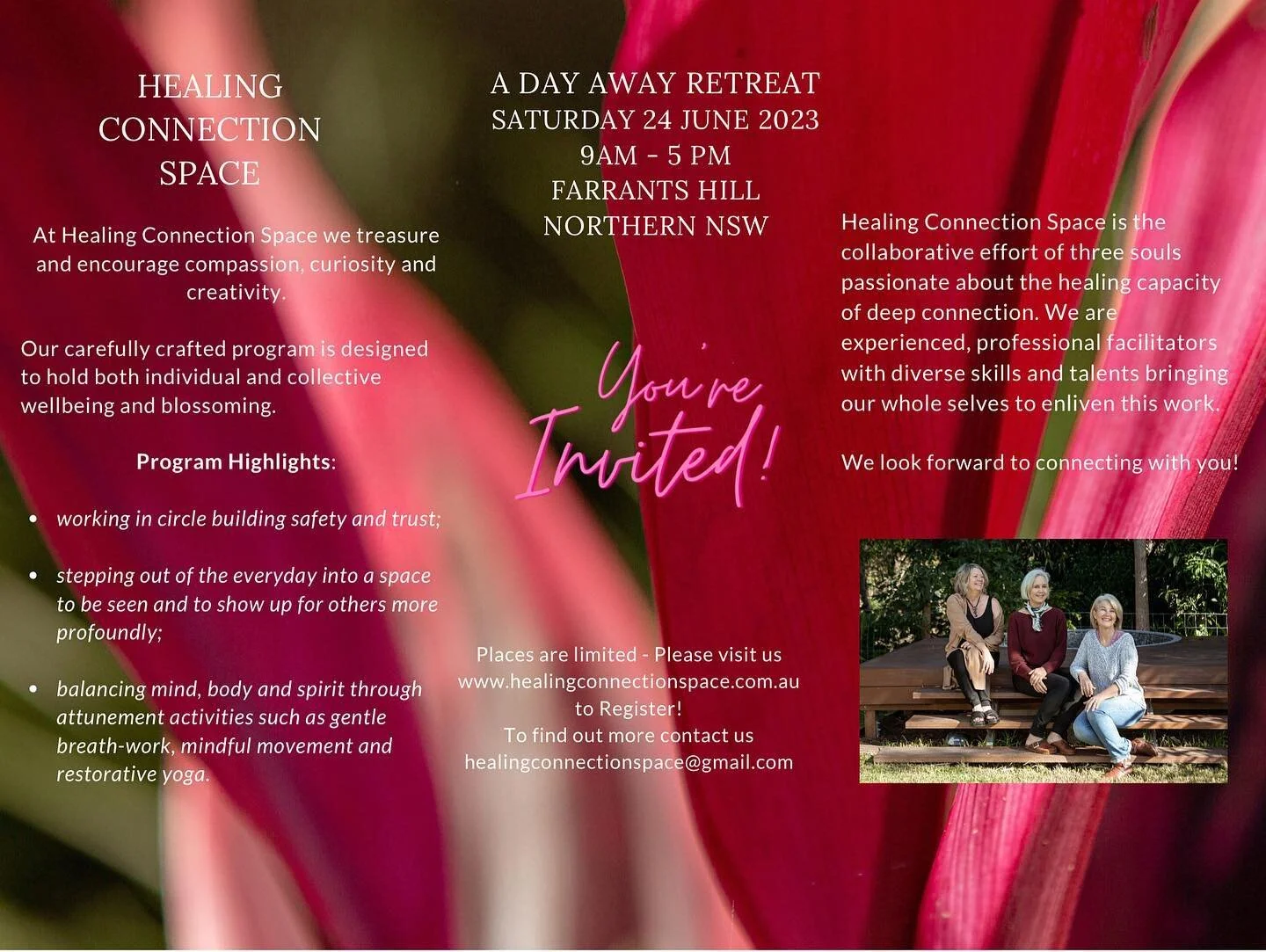 Two spots now available! Come and join us on our deep dive into connection. It&rsquo;s going to be an awesome day.