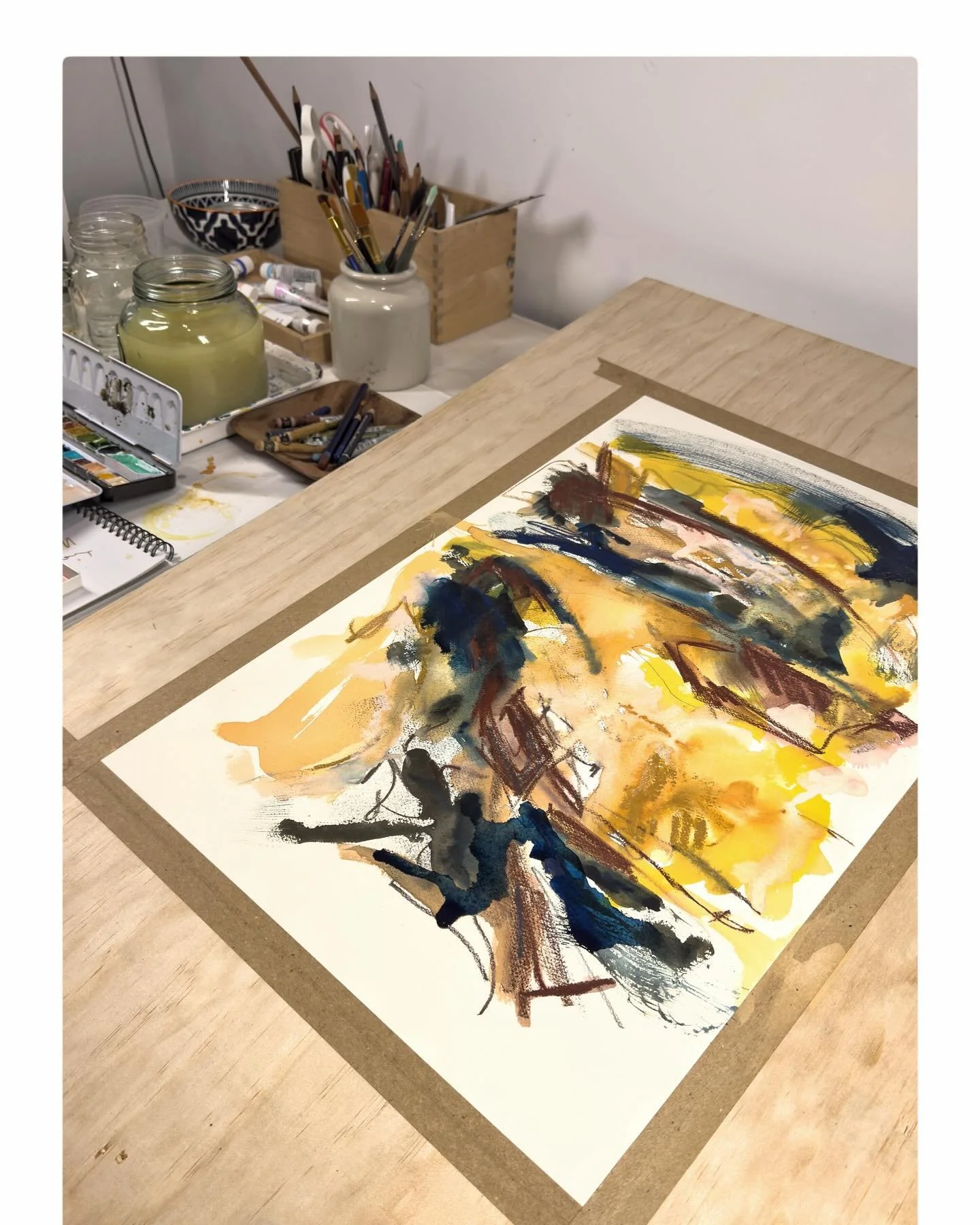 Still deep in the process&hellip;
Working on some large watercolour and gouache pieces at the moment &mdash; soft layers, slow build. Letting the paint settle, shift, and surprise me as it goes.

There&rsquo;s still a long way to go, but I&rsquo;m lo