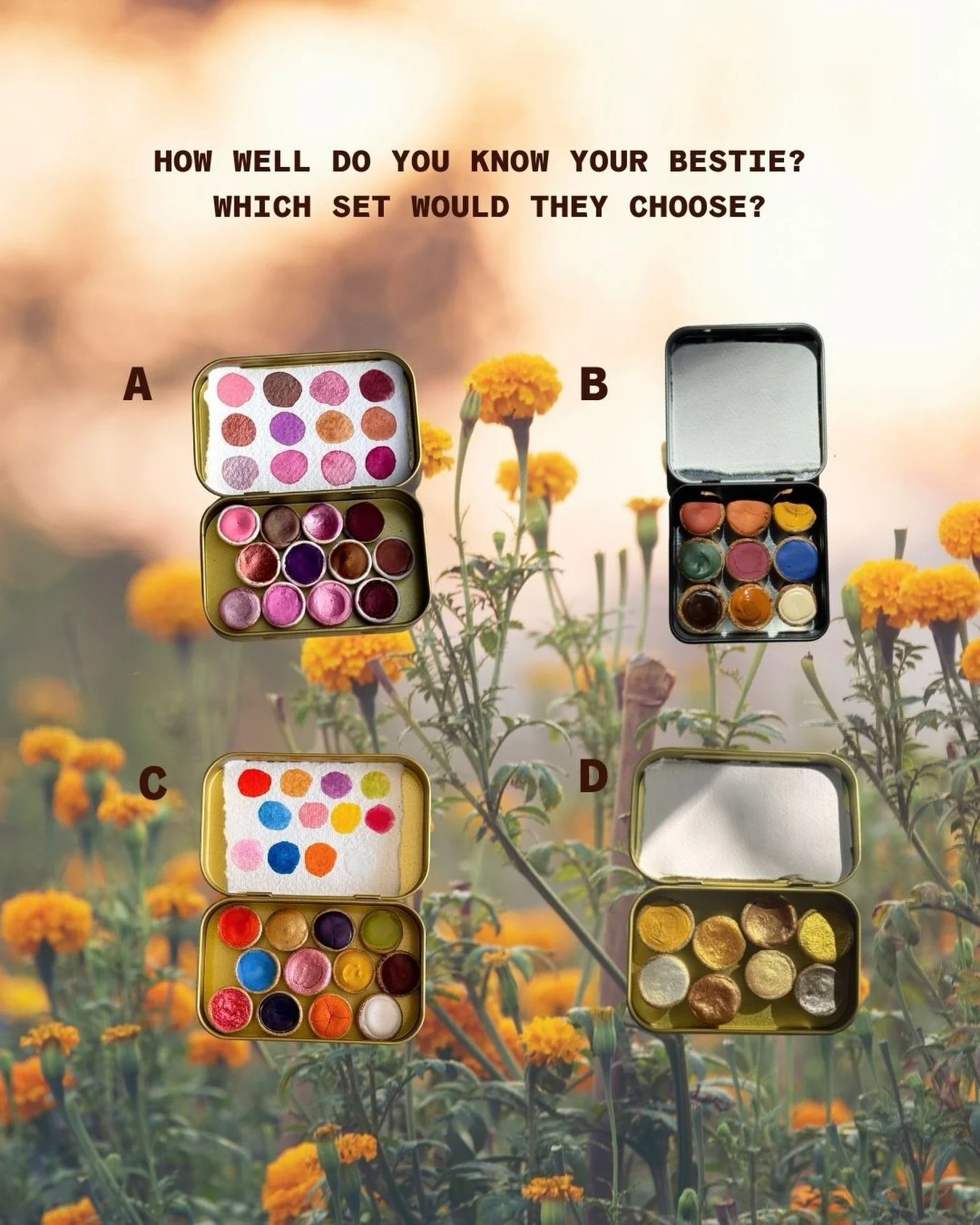 Which one do you think? 

A. Pretty in pink 
B. Earth and mineral 
C. Sunset dreams
D. Golden glow 

@laura.fierce would like them all but I&rsquo;m going to say sunset dreams I think??