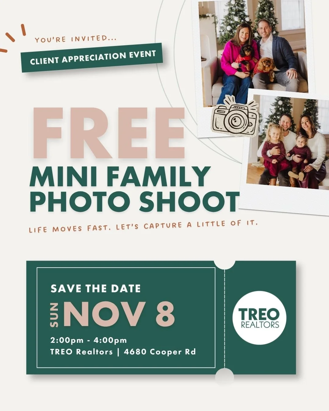 Life moves fast...the kids get bigger, the years fly by, and somehow you&rsquo;re still using that family photo from three years ago. 😂 Let&rsquo;s fix that! 

Join us November 8 for FREE family mini photos at the TREO office! 

Reserve your session
