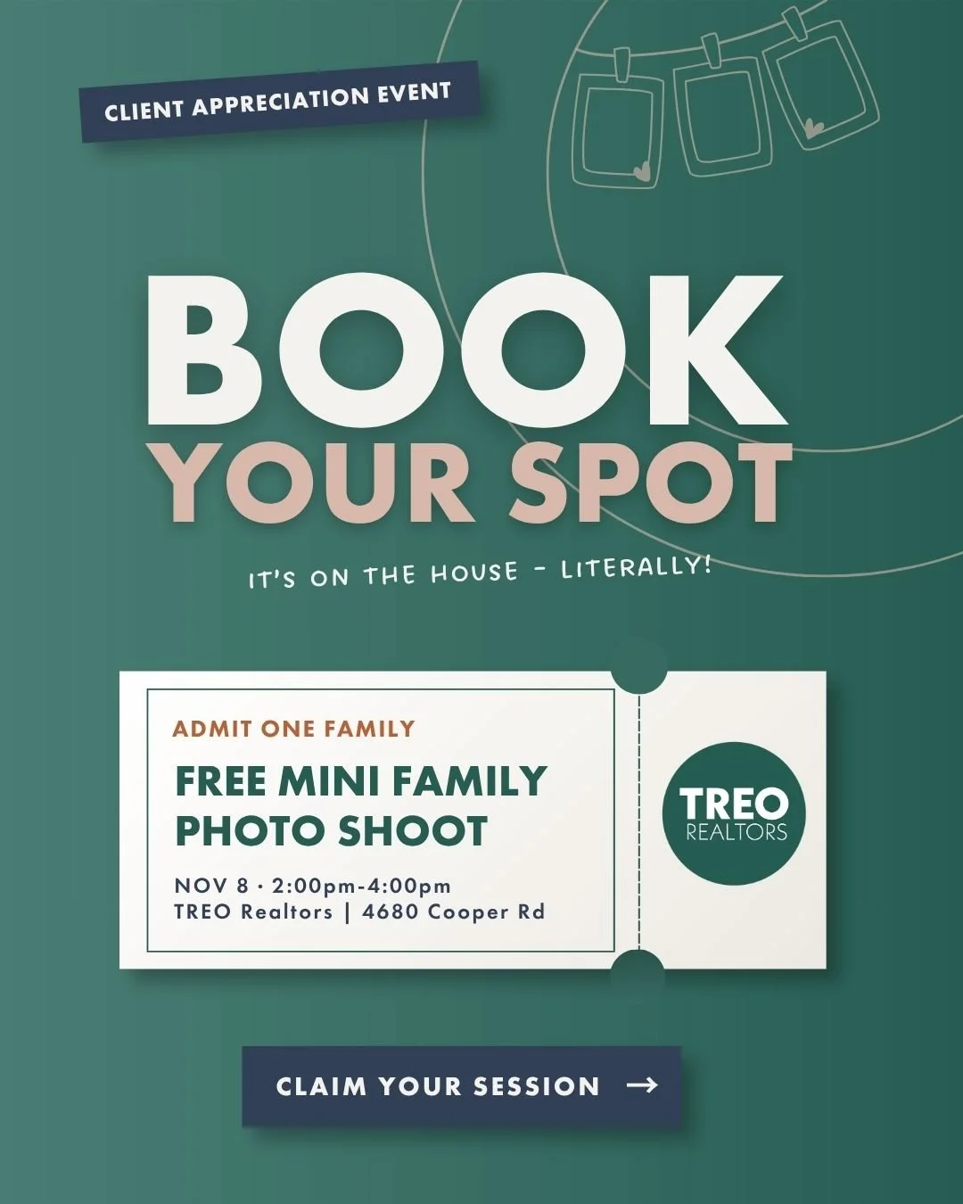 Consider this your sign to finally update the family photos. 📸

Join us November 8 for FREE mini family photos at the TREO office. Just bring your favorite people &mdash; we&rsquo;ll take care of the rest.

Spots are limited, so reserve yours throug