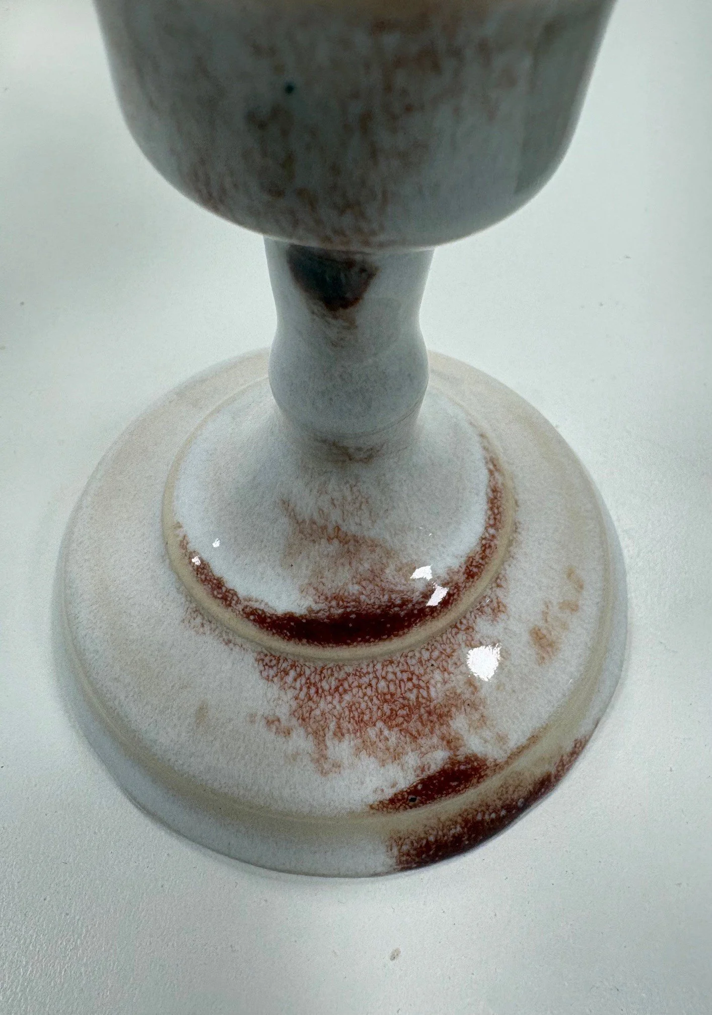 Blood Cell Candlestick, wheel thrown, Lynette's Opal under Amaco Deep Firebrick. 