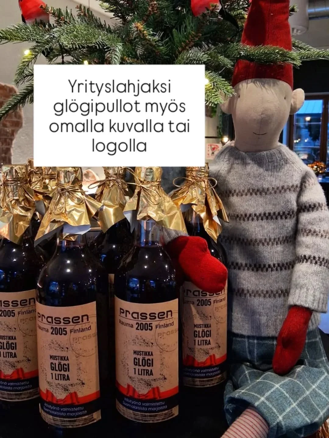 Mietitk&ouml; sopivaa joululahjaa ty&ouml;ntekij&ouml;ille ja yhteisty&ouml;kumppaneille?

Prassenin valmistamat gl&ouml;gipullot saatavilla tilauksesta my&ouml;s omalla kuvalla tai etiketill&auml;❣️

Otathan yhteytt&auml; niin r&auml;&auml;t&auml;l&