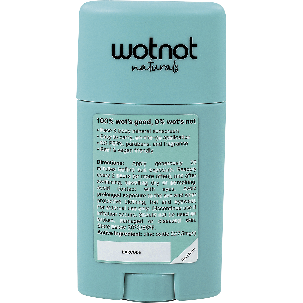 Wotnot Natural Zinc Sunscreen Stick SPF 50 Back.png