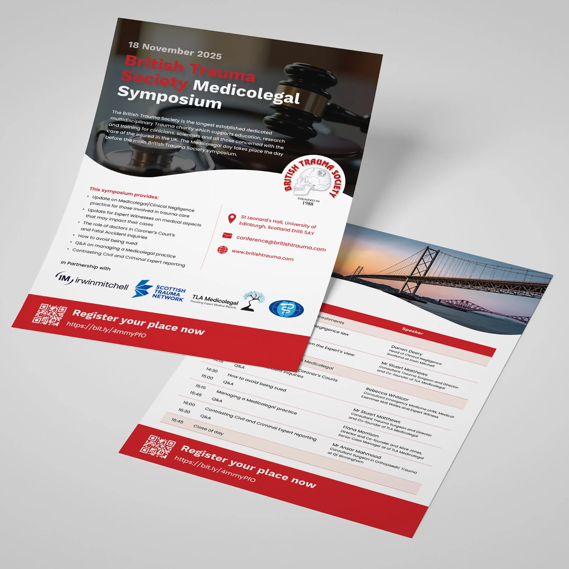 British Trauma Society Medicolegal Day brochure for annual symposium 