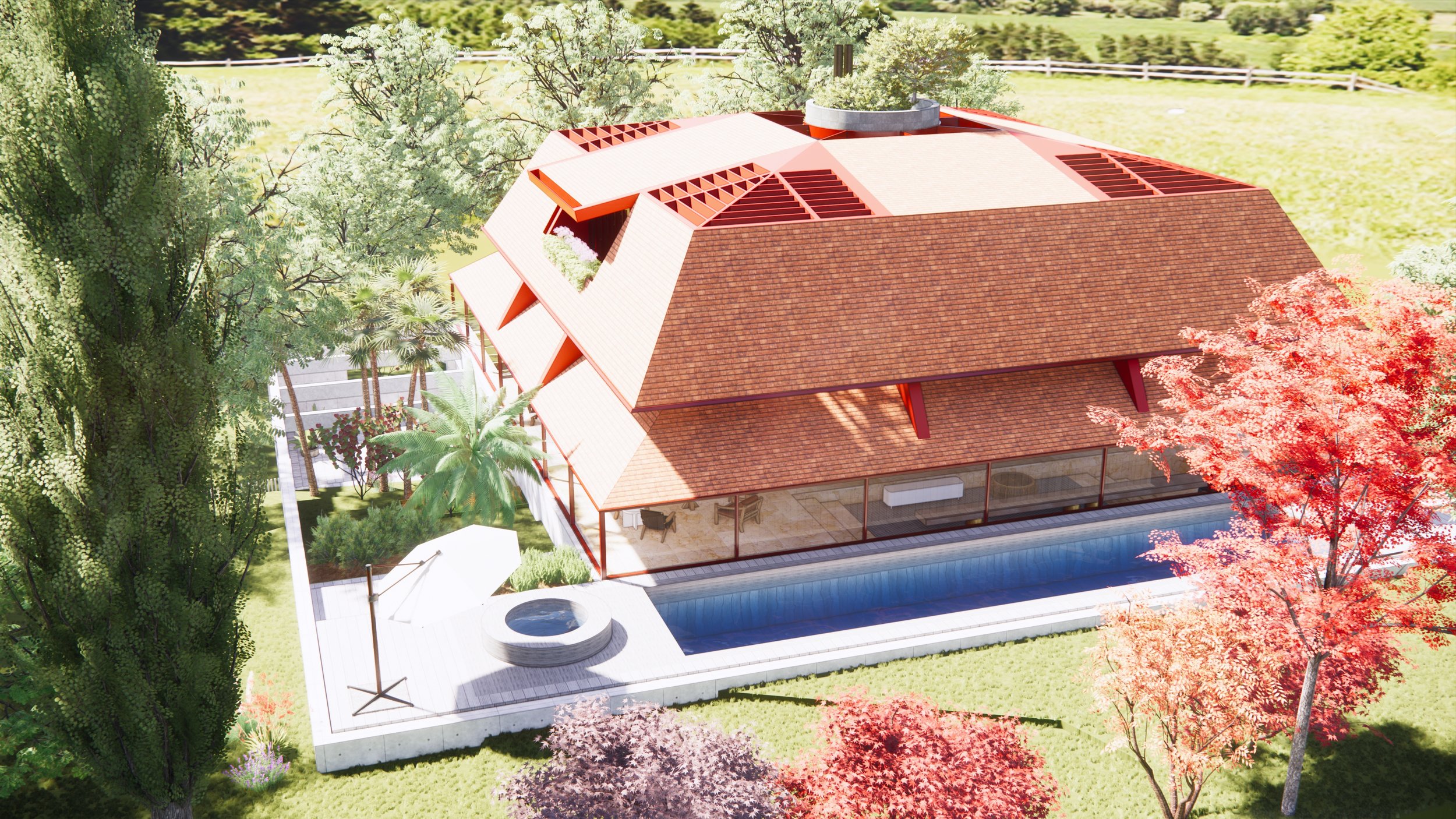The roof form provides a secluded and private dwelling, whilst allowing the occupants significant natural light and views of the surrounds.