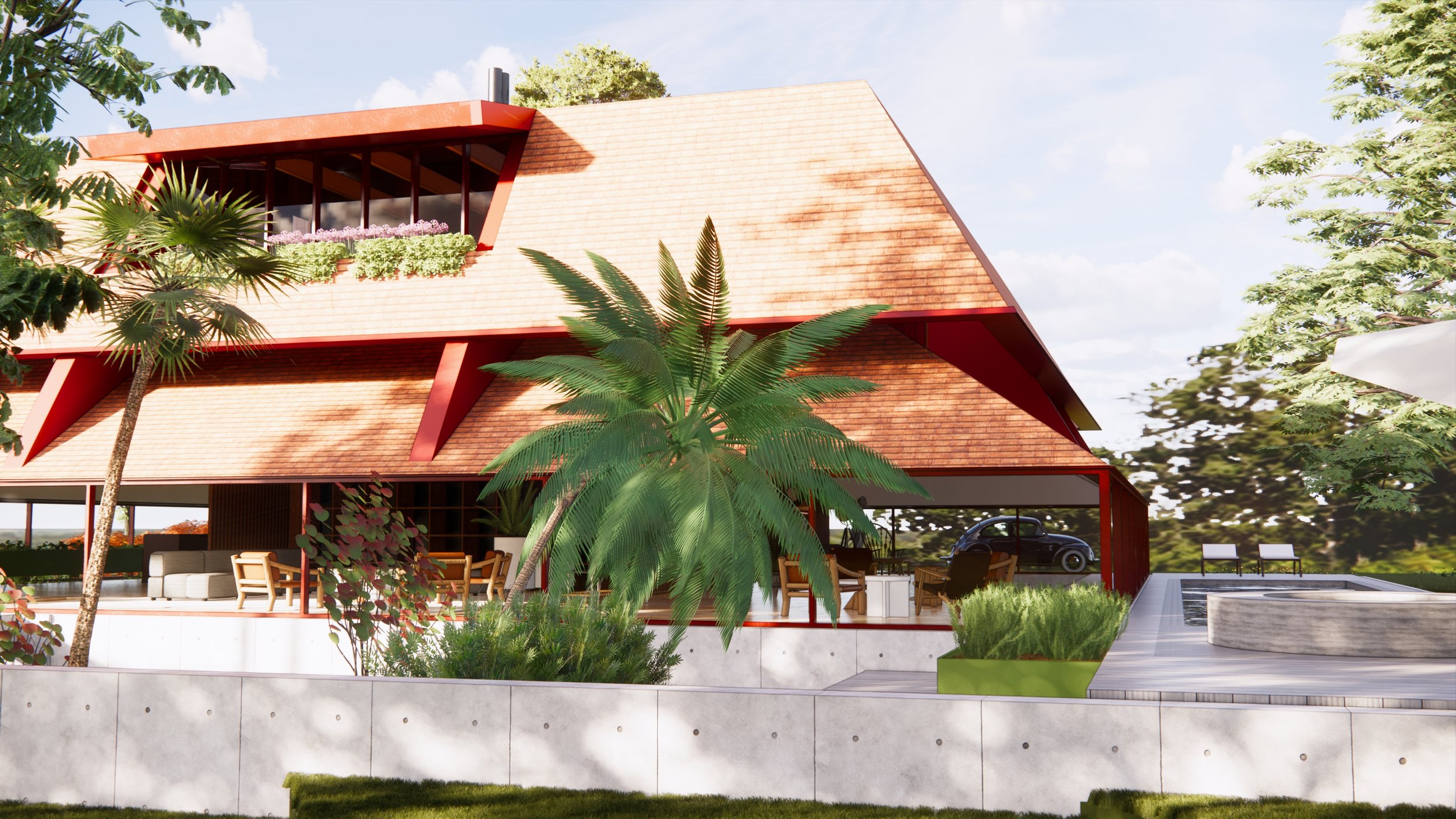 The roof is proposed to be manufactured using a wet press clay roofing tile, and will have significant areas of solar panels seamlessly integrated.