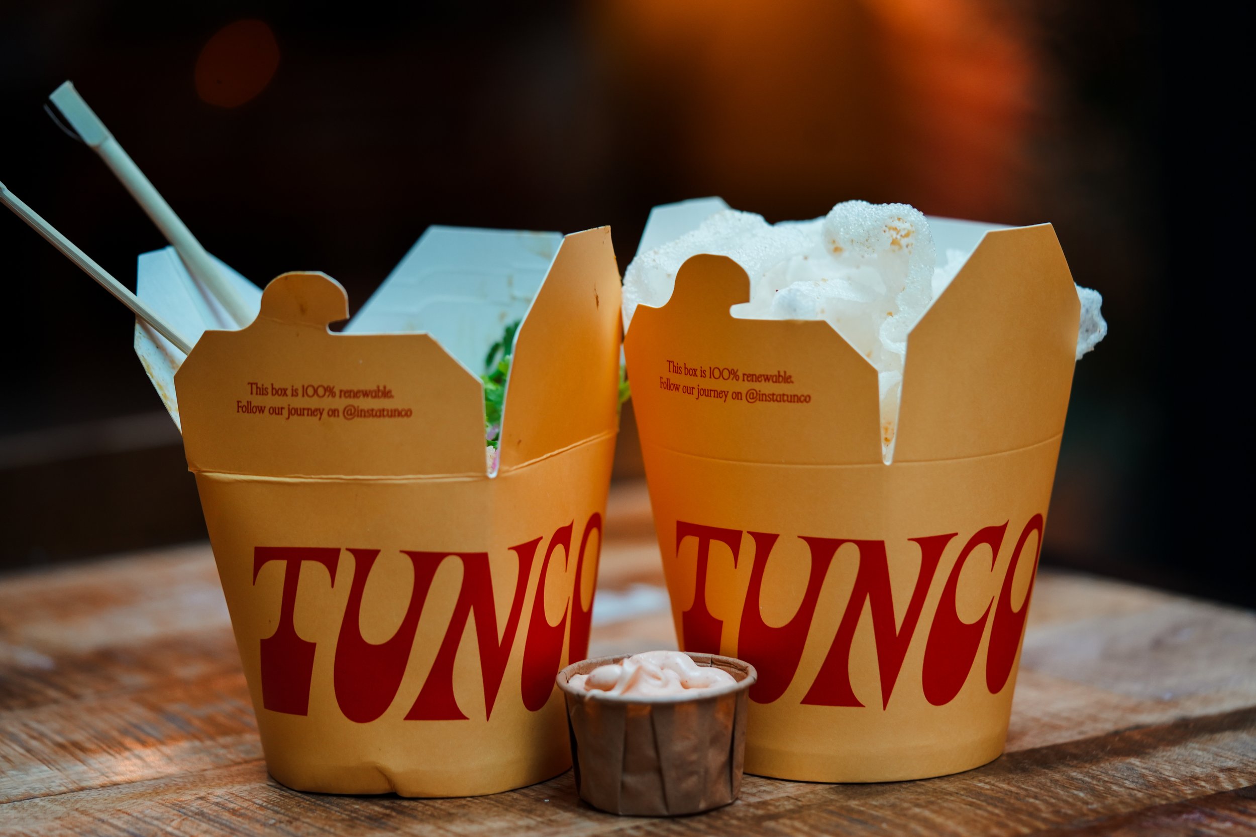 Take away boxes of food and dip from Tunco on Barcode Street Food
