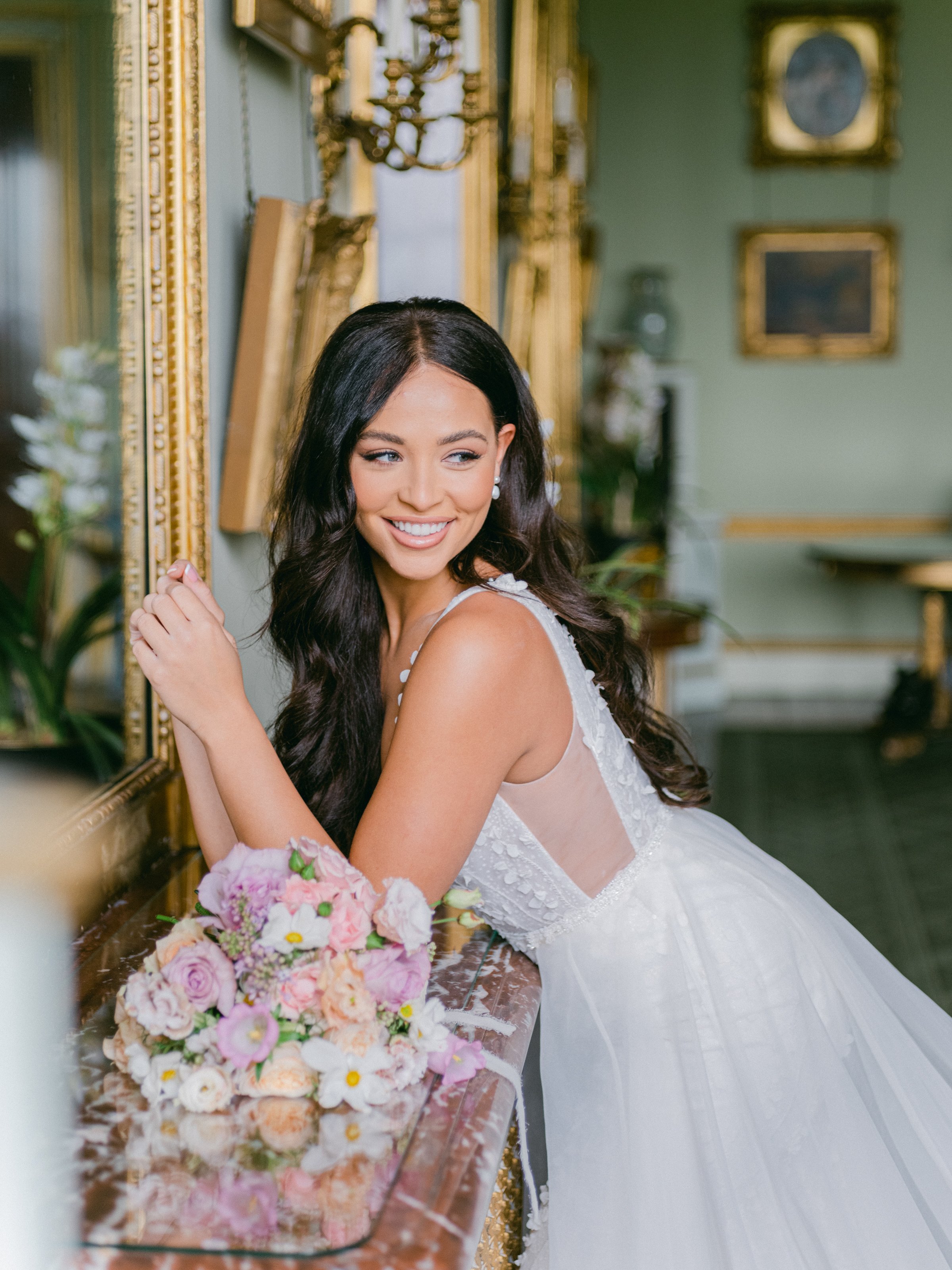 Bride smiling at Somerley House