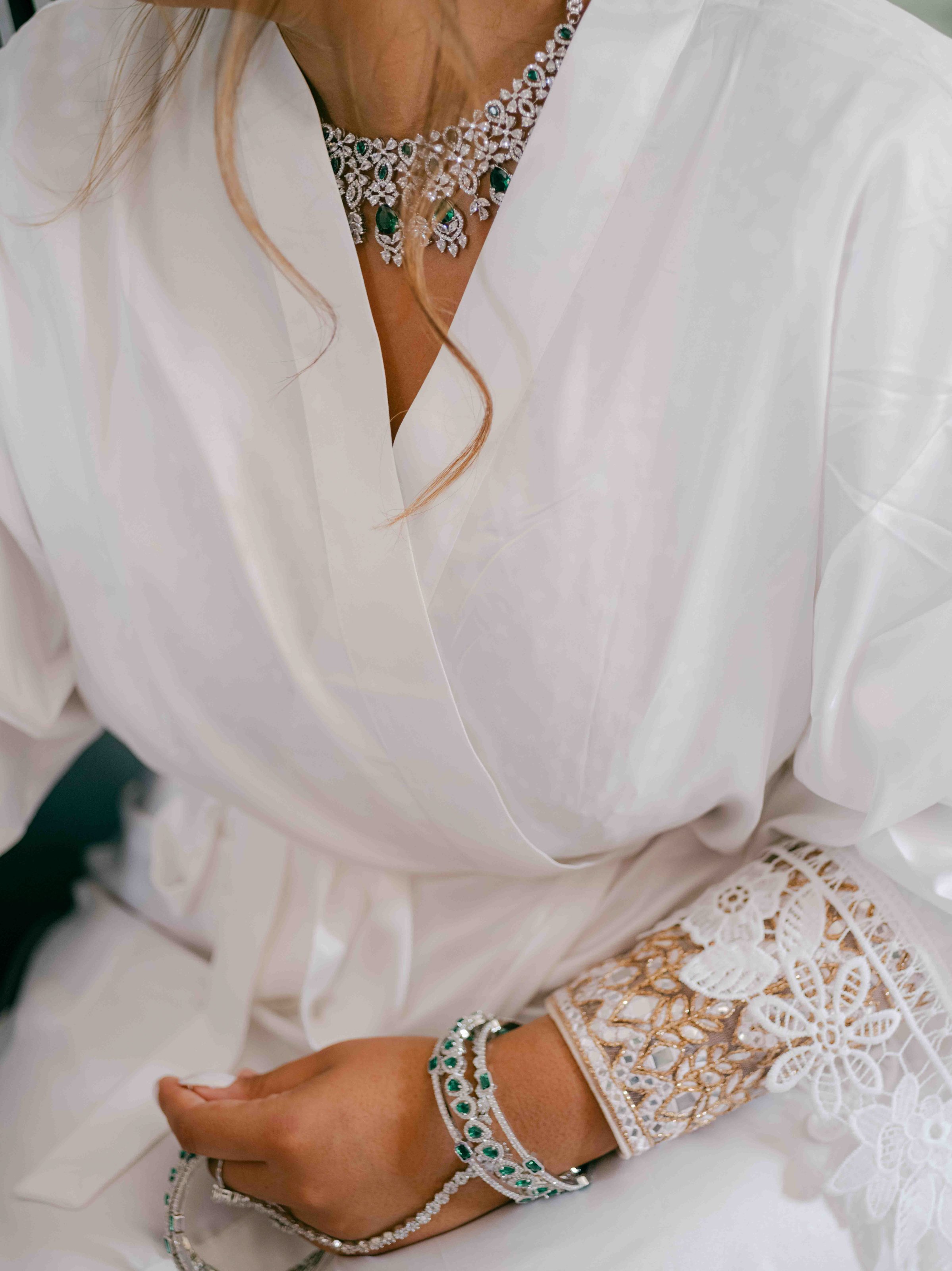  close up photo of brides jewellery  