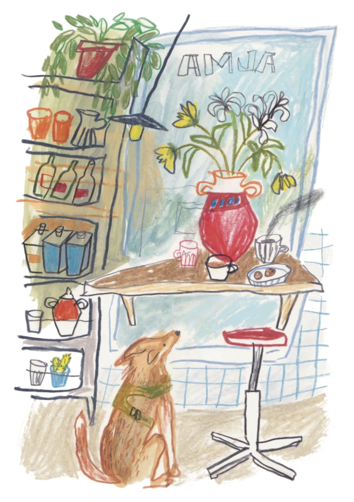 Dog in a Café — Art Print