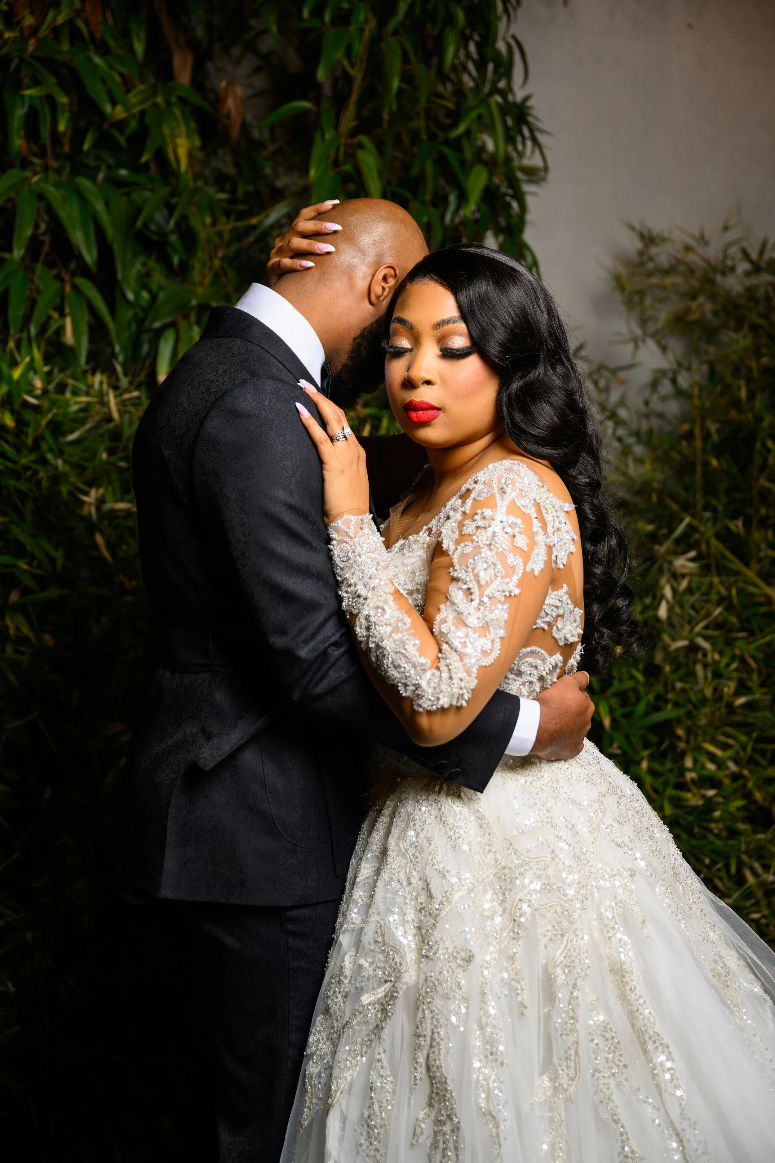Bride and groom sharing an intimate wedding portrait photographed by Crystal Artis Photography in Atlanta, Georgia.