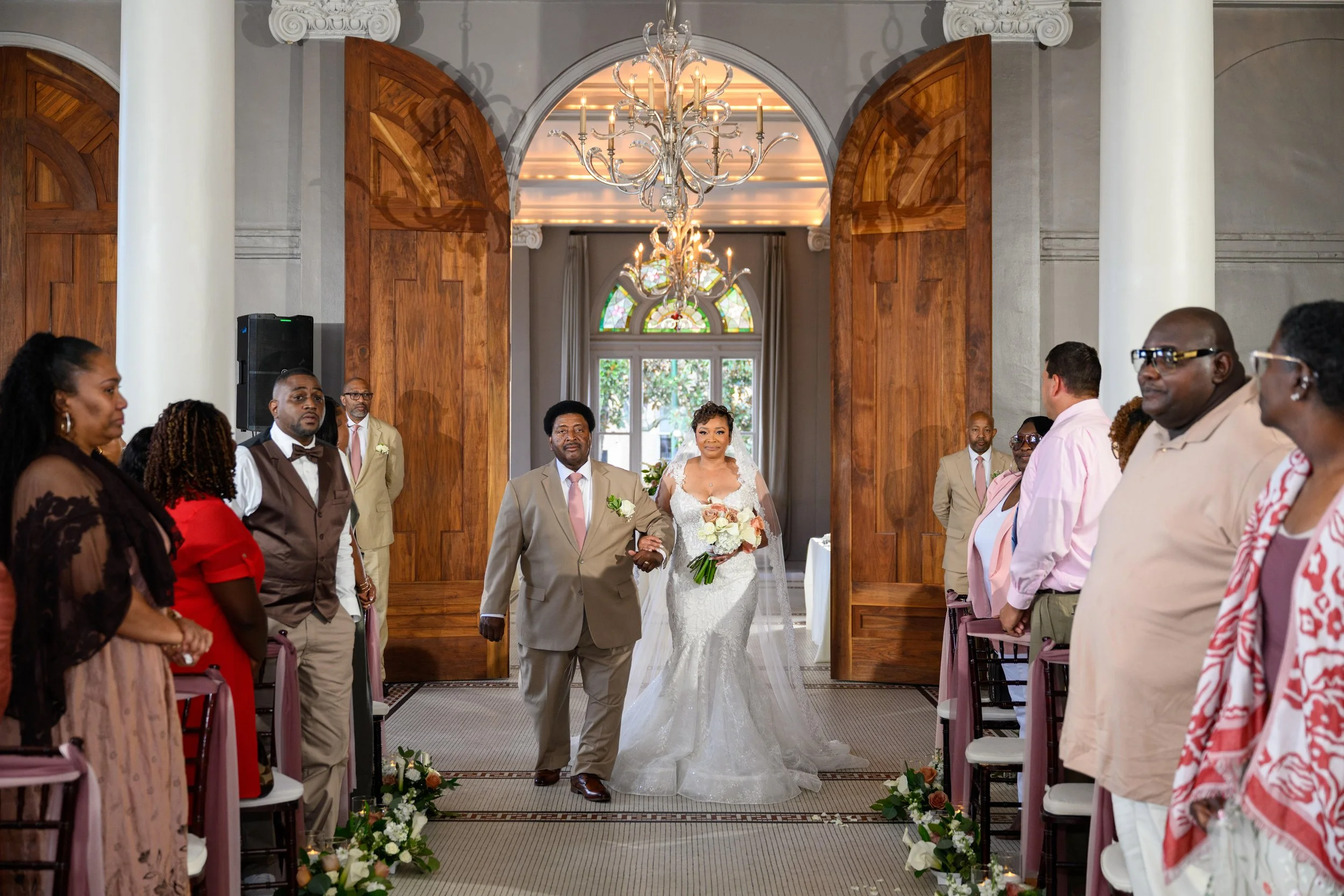 Bride entering her wedding ceremony at Georgian Hall in Athens.