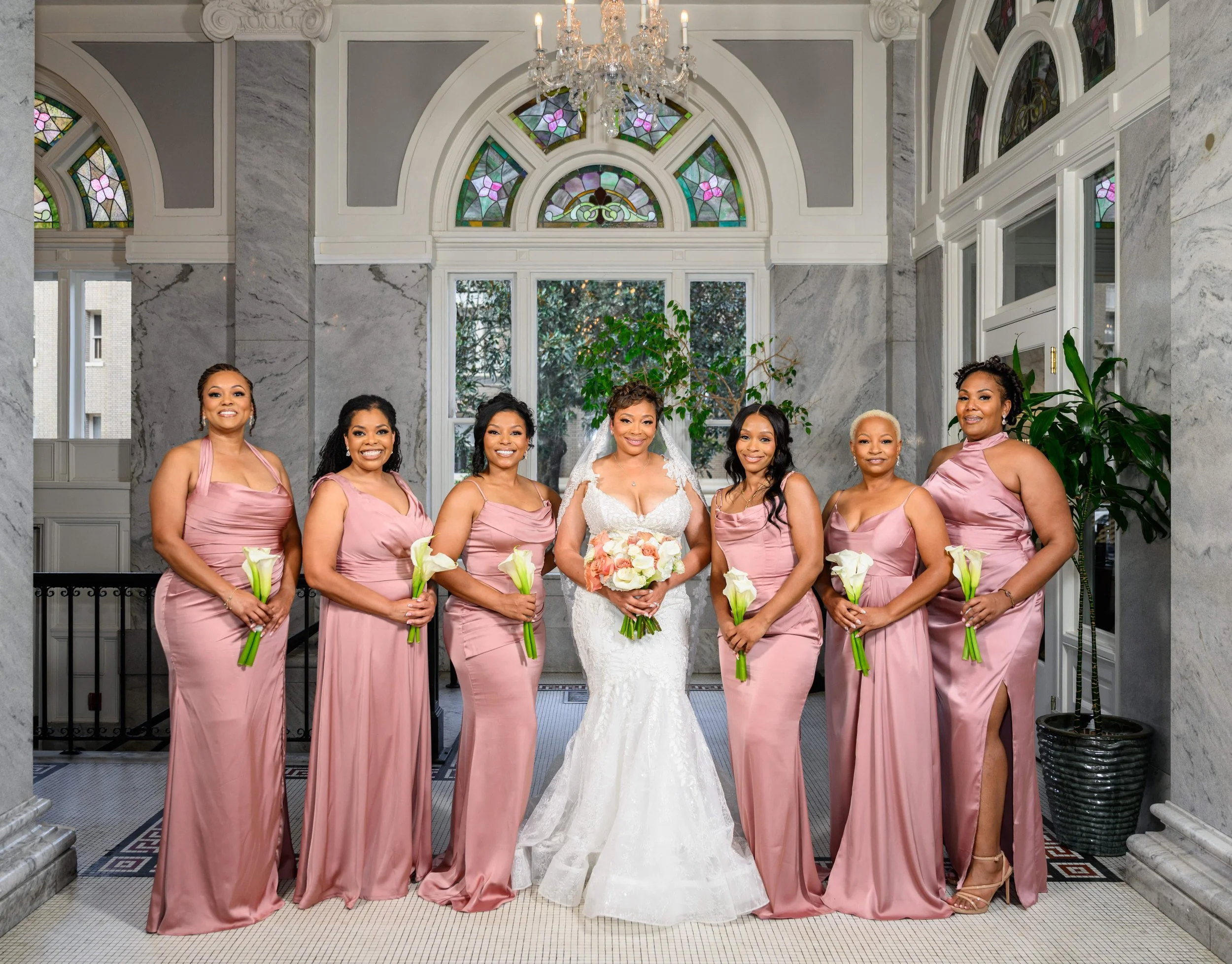 Bride with her bridesmaids before the wedding ceremony at Georgian Hall.