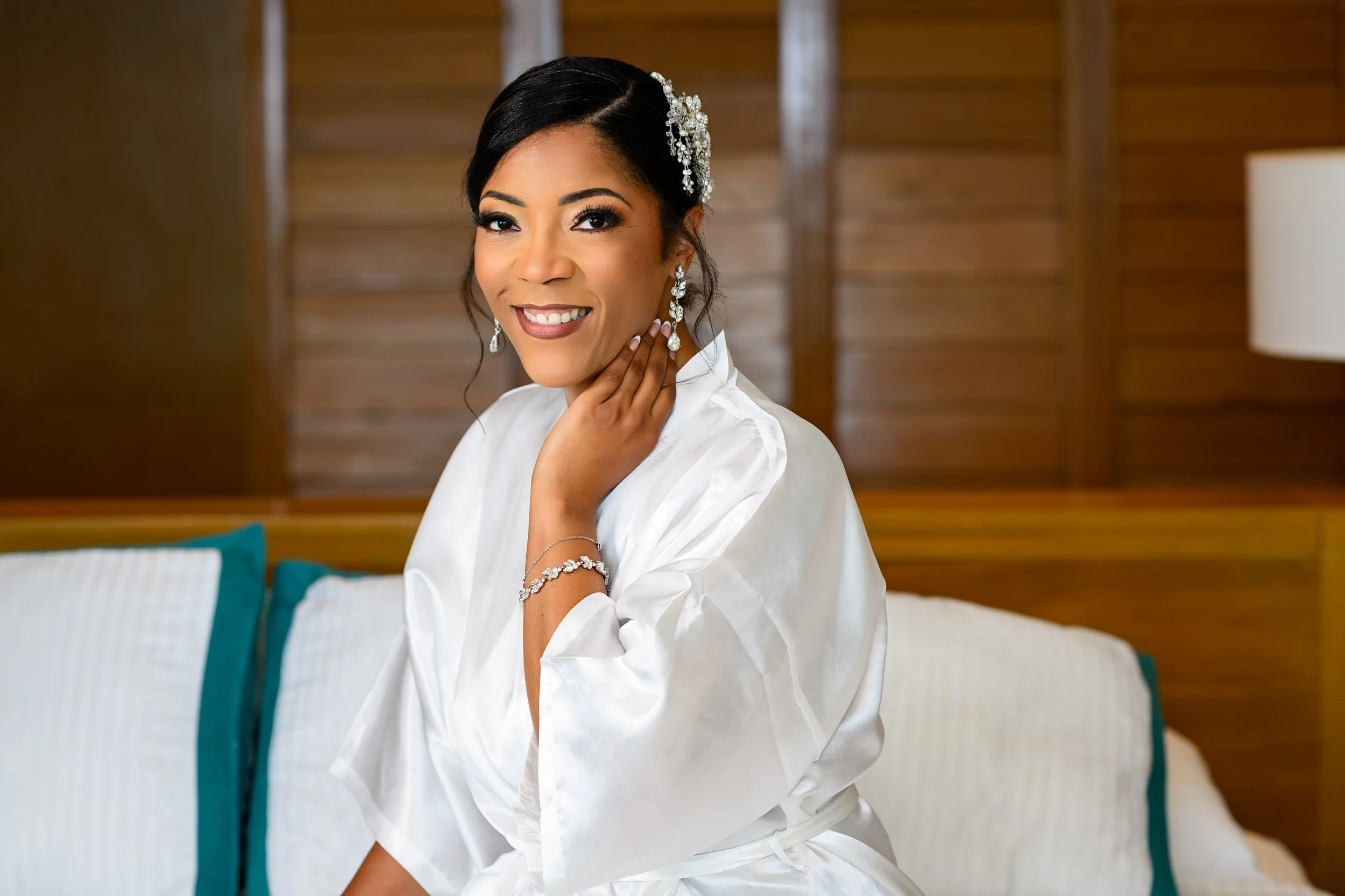 Tekla getting ready for her destination wedding in Cancun, Mexico.