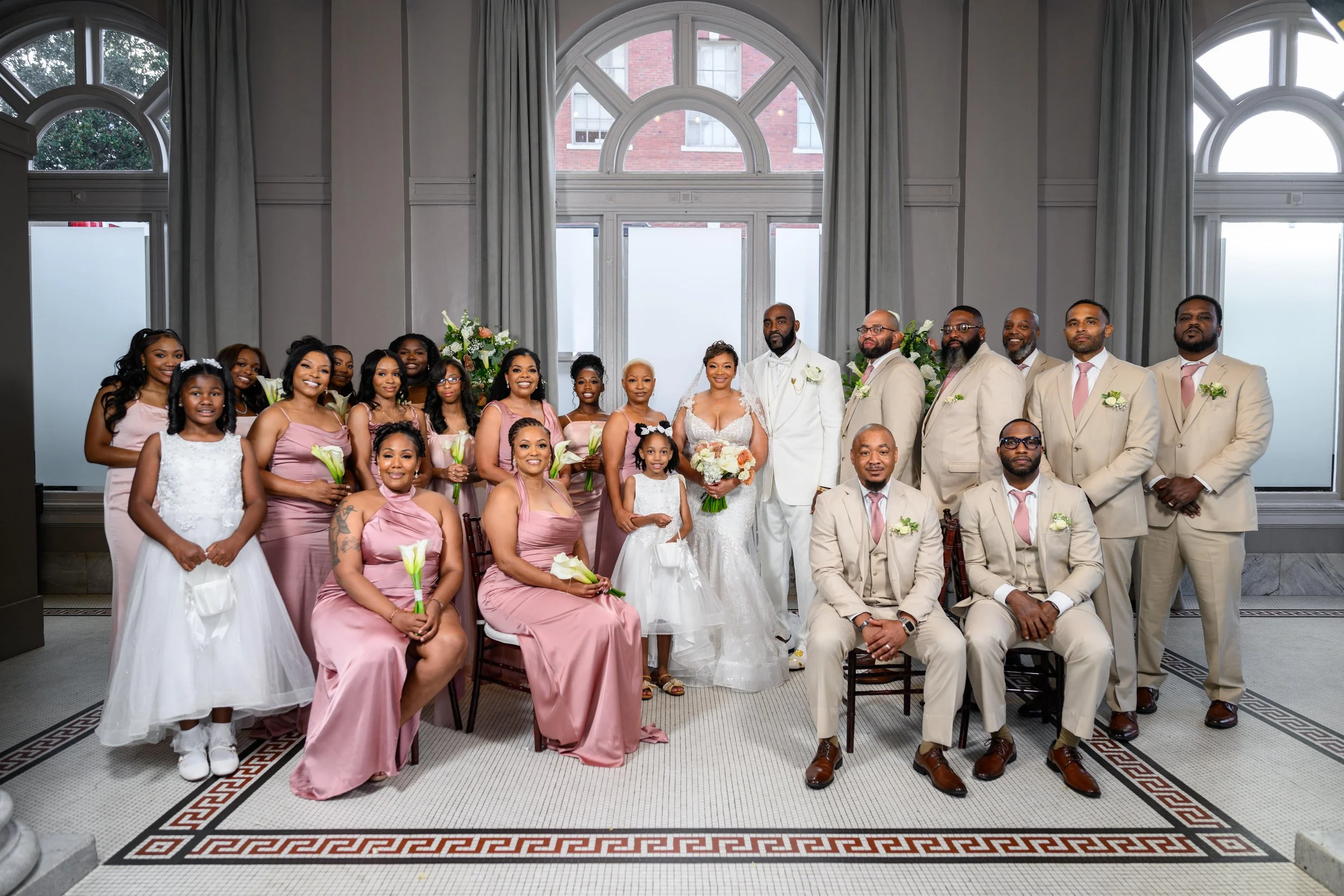 Sherod and Sonya with their wedding party at Georgian Hall in Athens