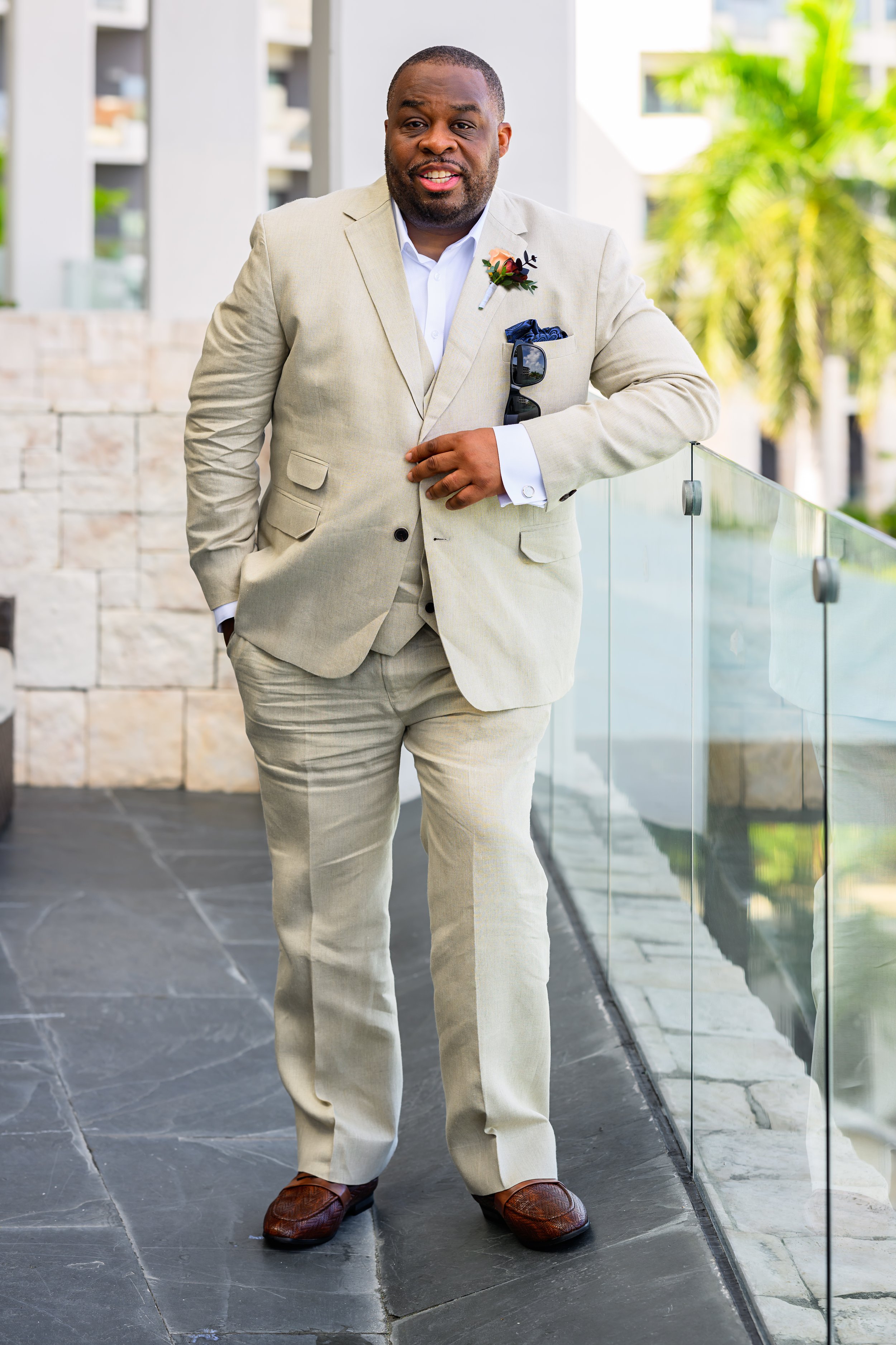 Rick getting ready before his destination wedding ceremony in Cancun, Mexico.