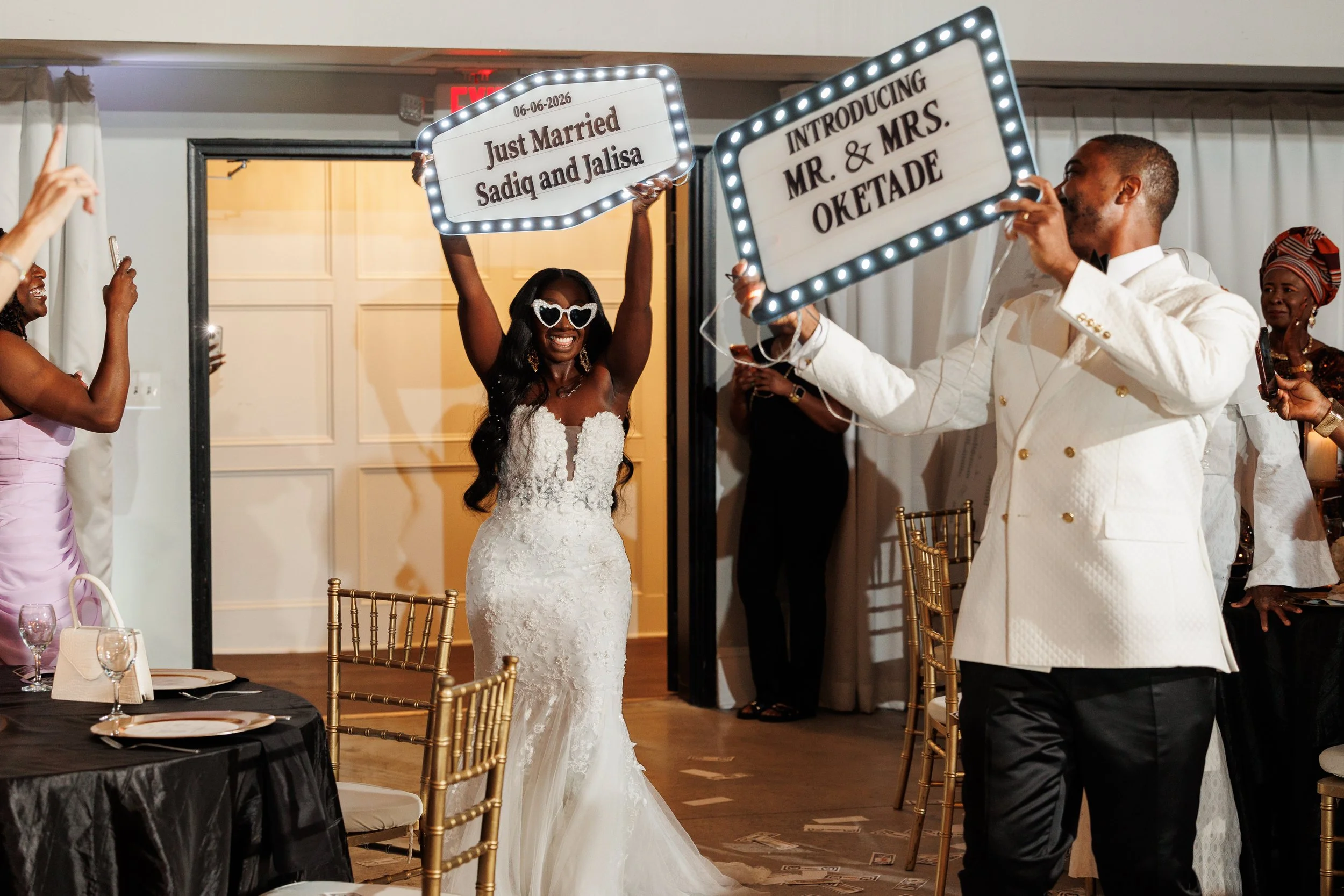 Jalisa and Sadiq making their wedding reception entrance