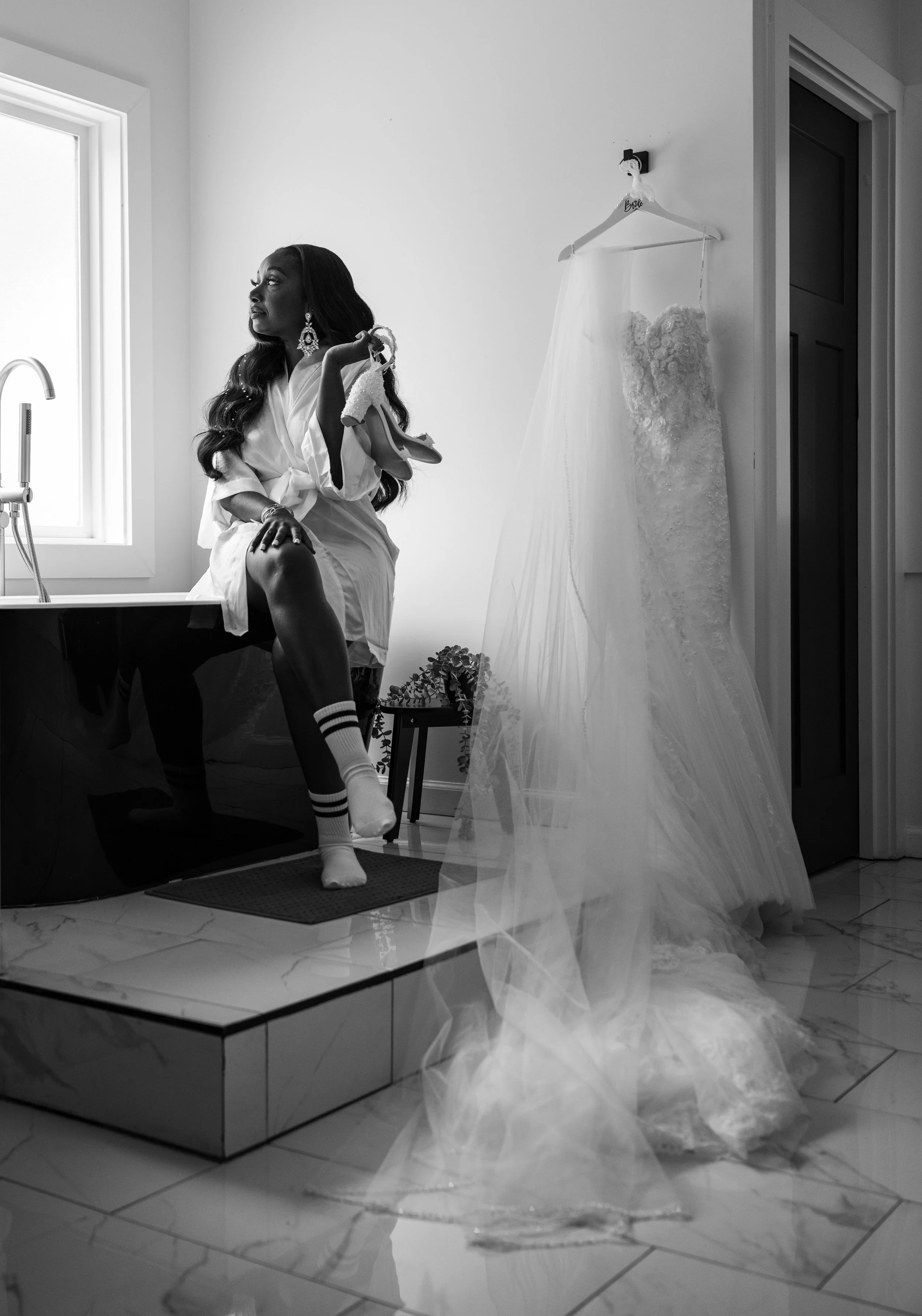 Jalisa getting ready before her wedding ceremony at The West Venue