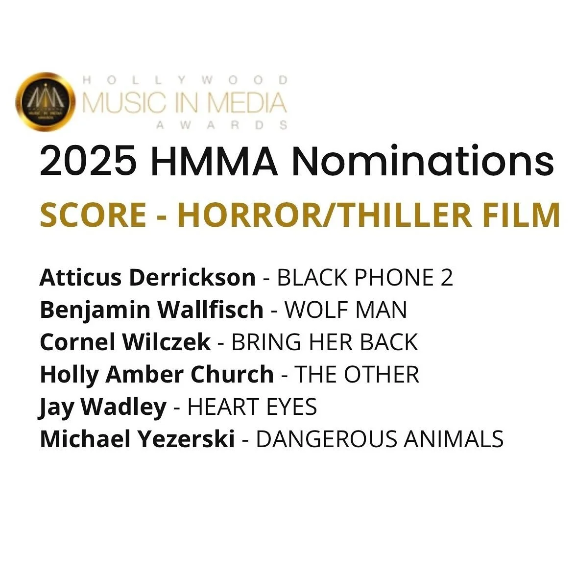 Pretty surreal to wake up as a nominee for the Hollywood Music in Media Awards @hmmawards. What an honour to be recognised alongside so many composers I admire.
Endless thanks to my partners-in-crime @alexolijnyk and @pascalbabare 
 &mdash; your tale