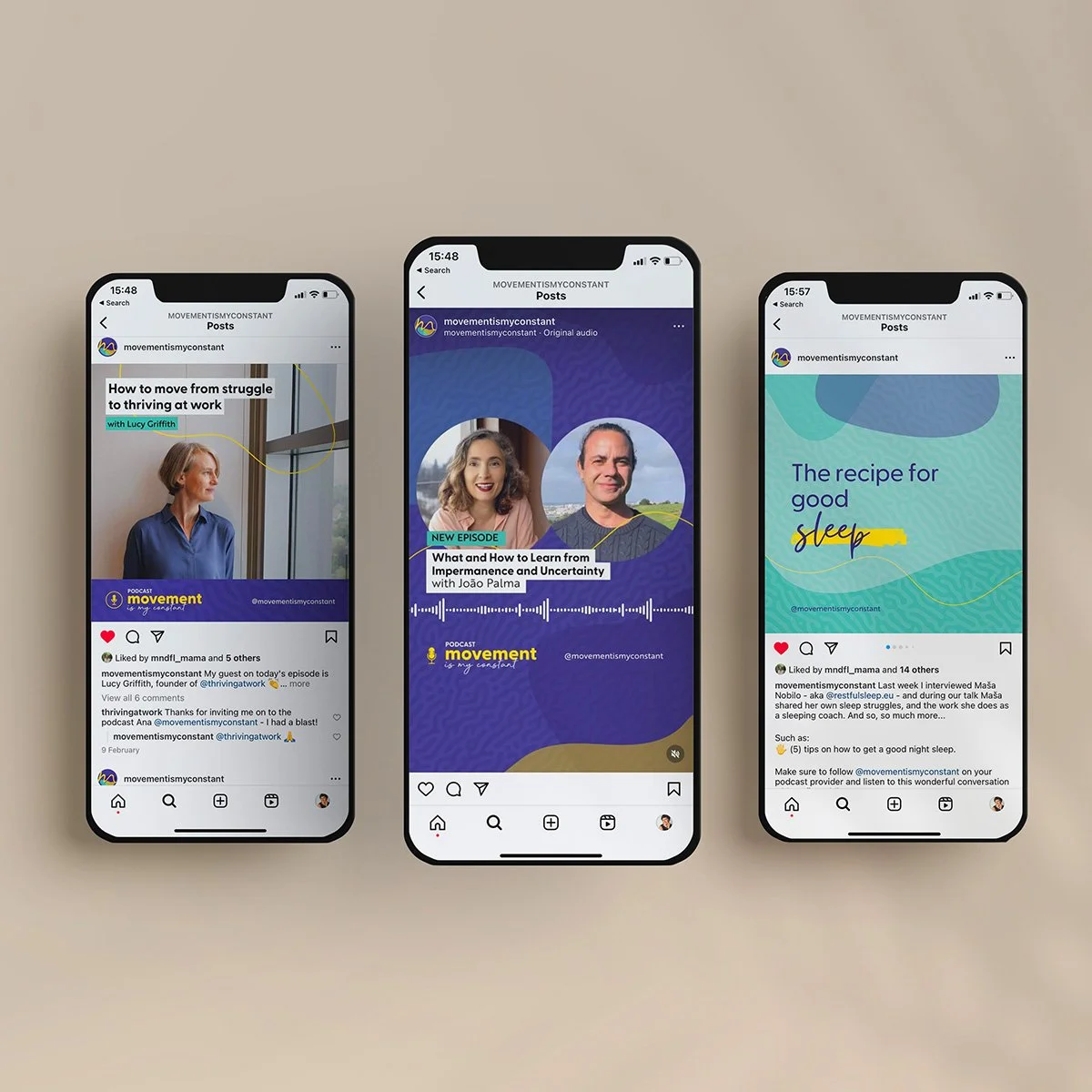 Movement Is My Constant — Branding and social media templates for a mindfulness podcast.