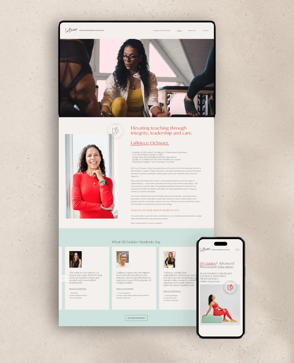Squarespace about page design for LaBriece Oschner